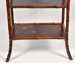 19th Century English Bamboo and Japanned Lacquer Three-Tier Etagere or Stand