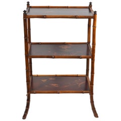 19th Century English Bamboo and Japanned Lacquer Three-Tier Etagere or Stand