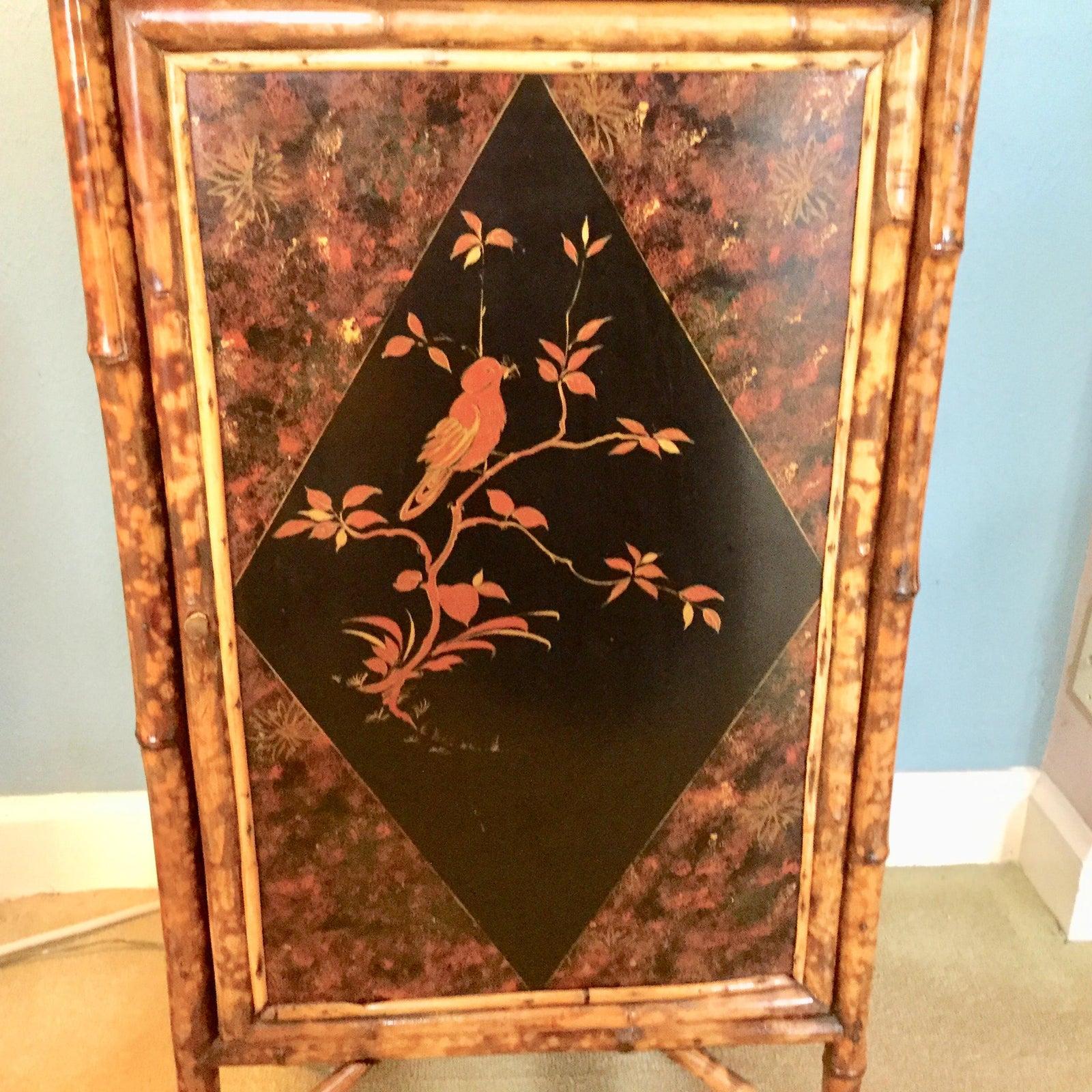 19th Century English Bamboo Cabinet with Chinoiserie Lacquered Panels In Good Condition In Houston, TX