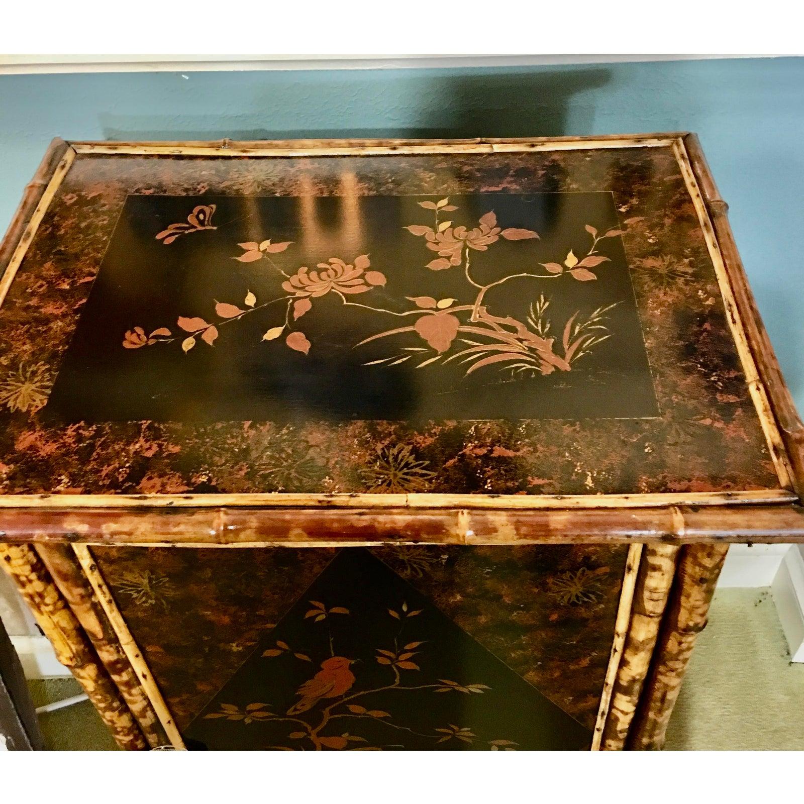 Late 19th Century 19th Century English Bamboo Cabinet with Chinoiserie Lacquered Panels