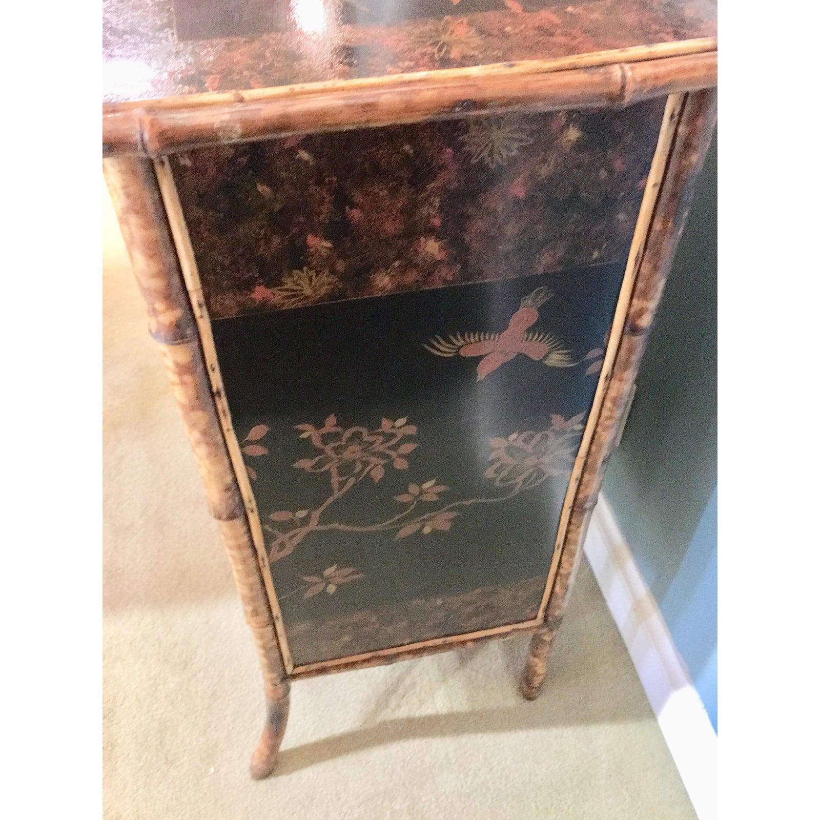19th Century English Bamboo Cabinet with Chinoiserie Lacquered Panels 3