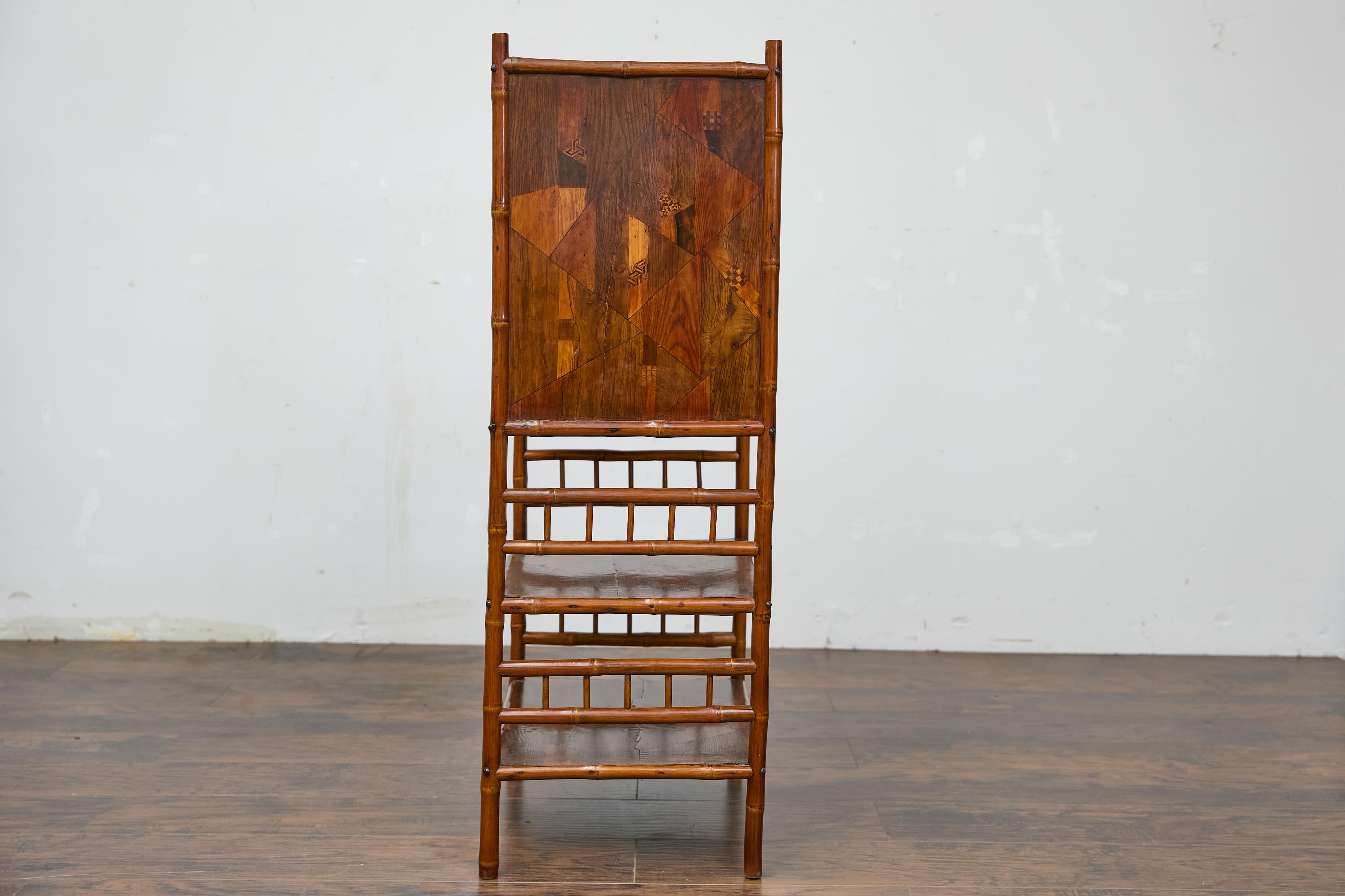 19th Century English Bamboo Cabinet with Parquetry Door and Shelves For Sale 6