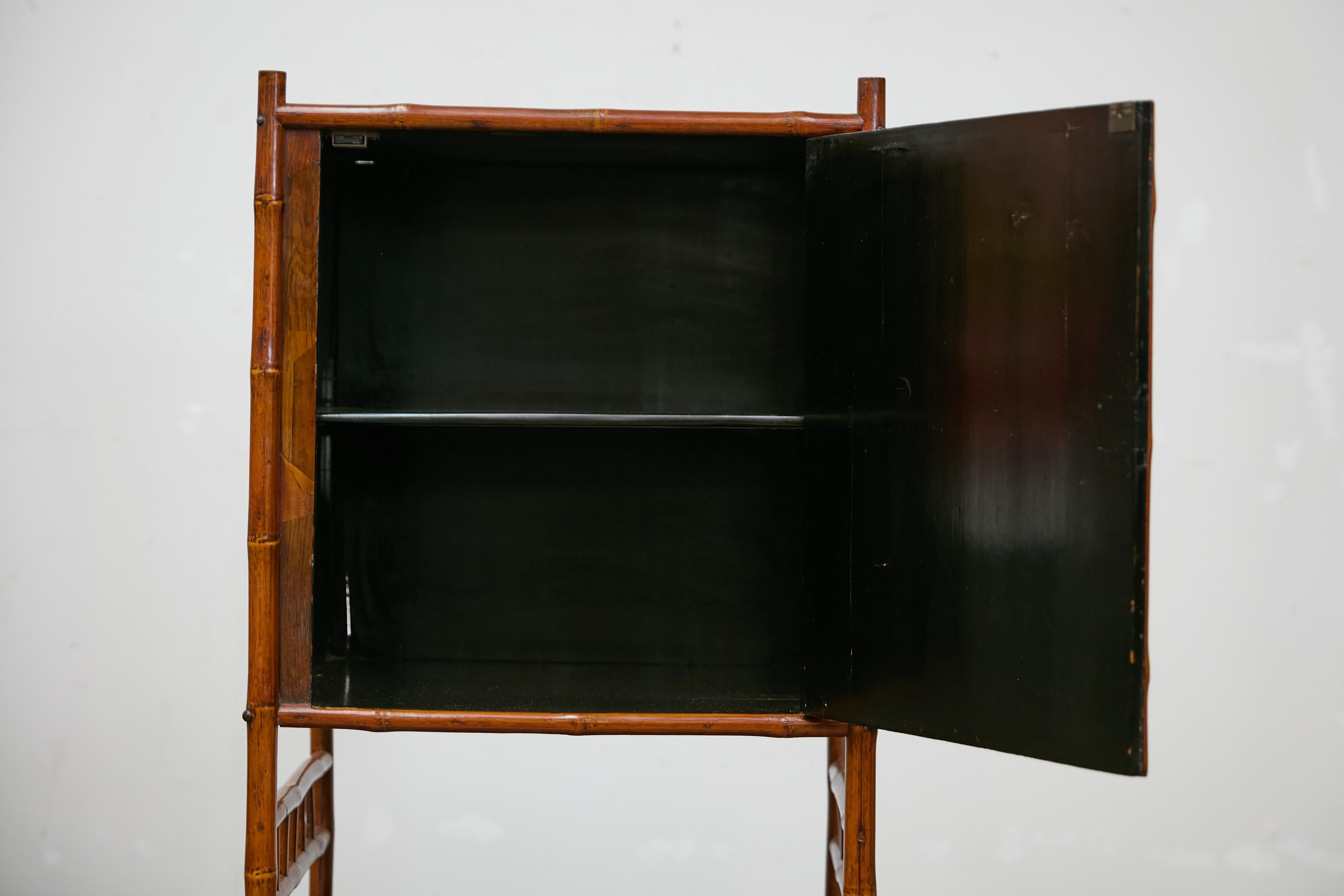 19th Century English Bamboo Cabinet with Parquetry Door and Shelves For Sale 8