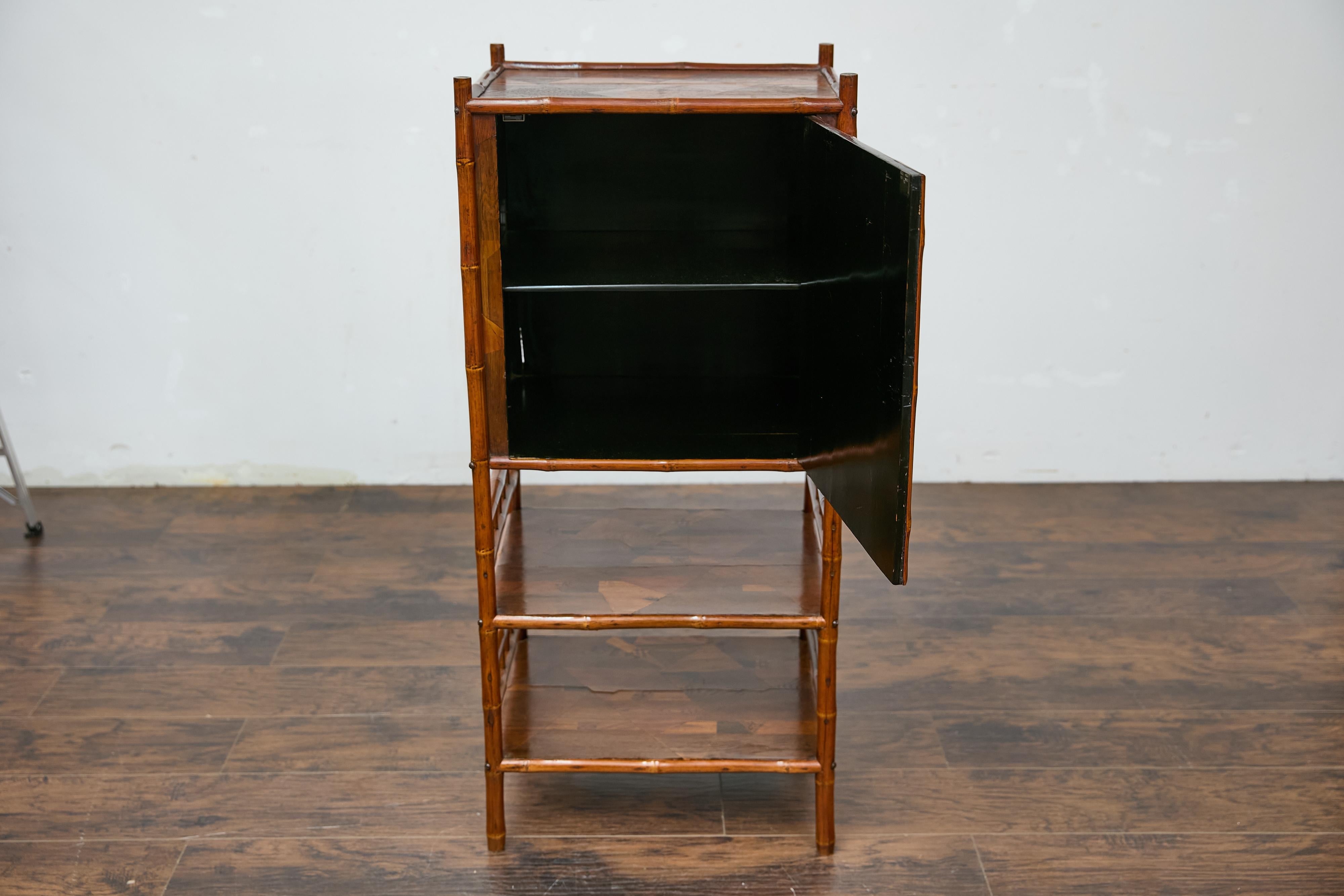 19th Century English Bamboo Cabinet with Parquetry Door and Shelves For Sale 9