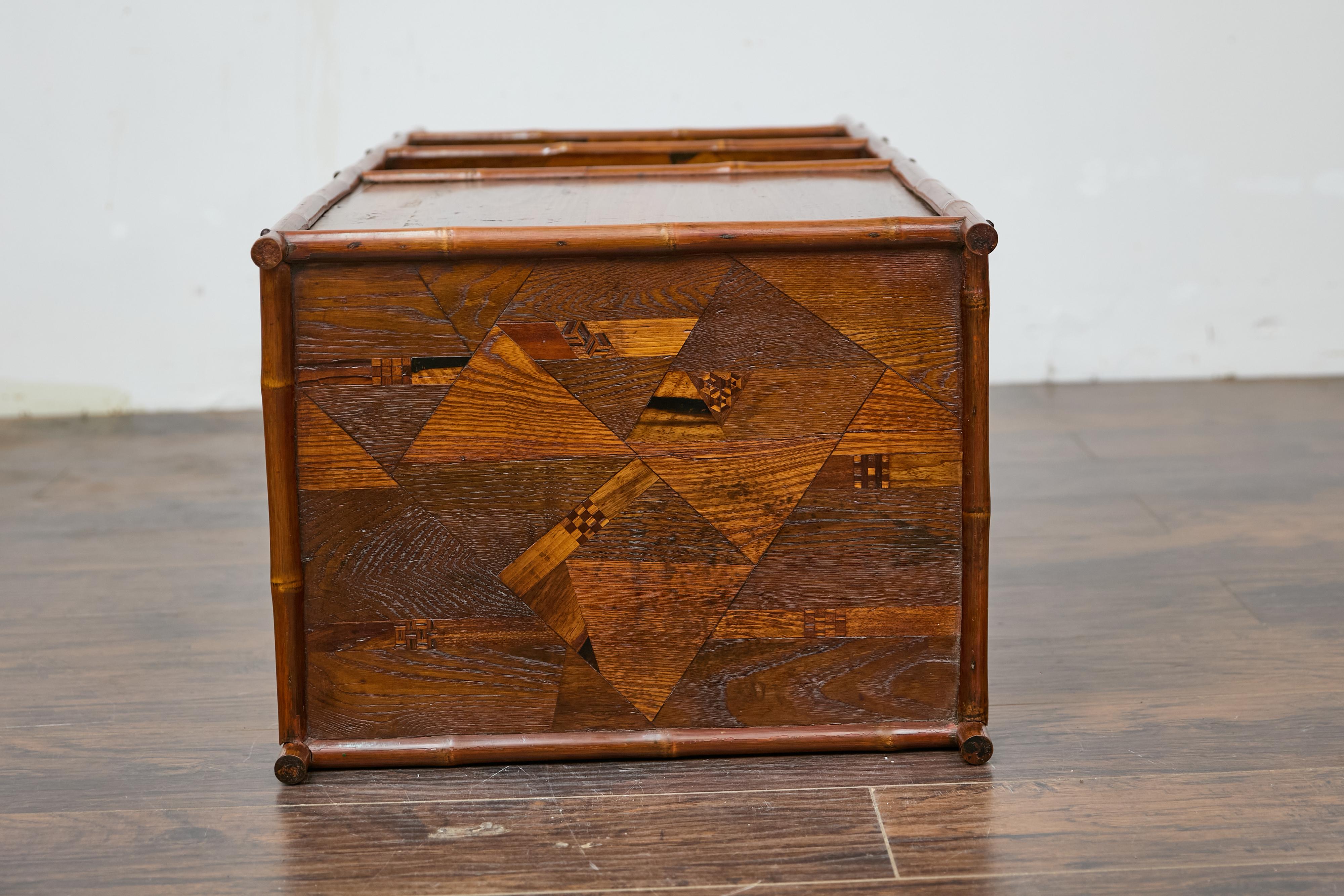 19th Century English Bamboo Cabinet with Parquetry Door and Shelves For Sale 10