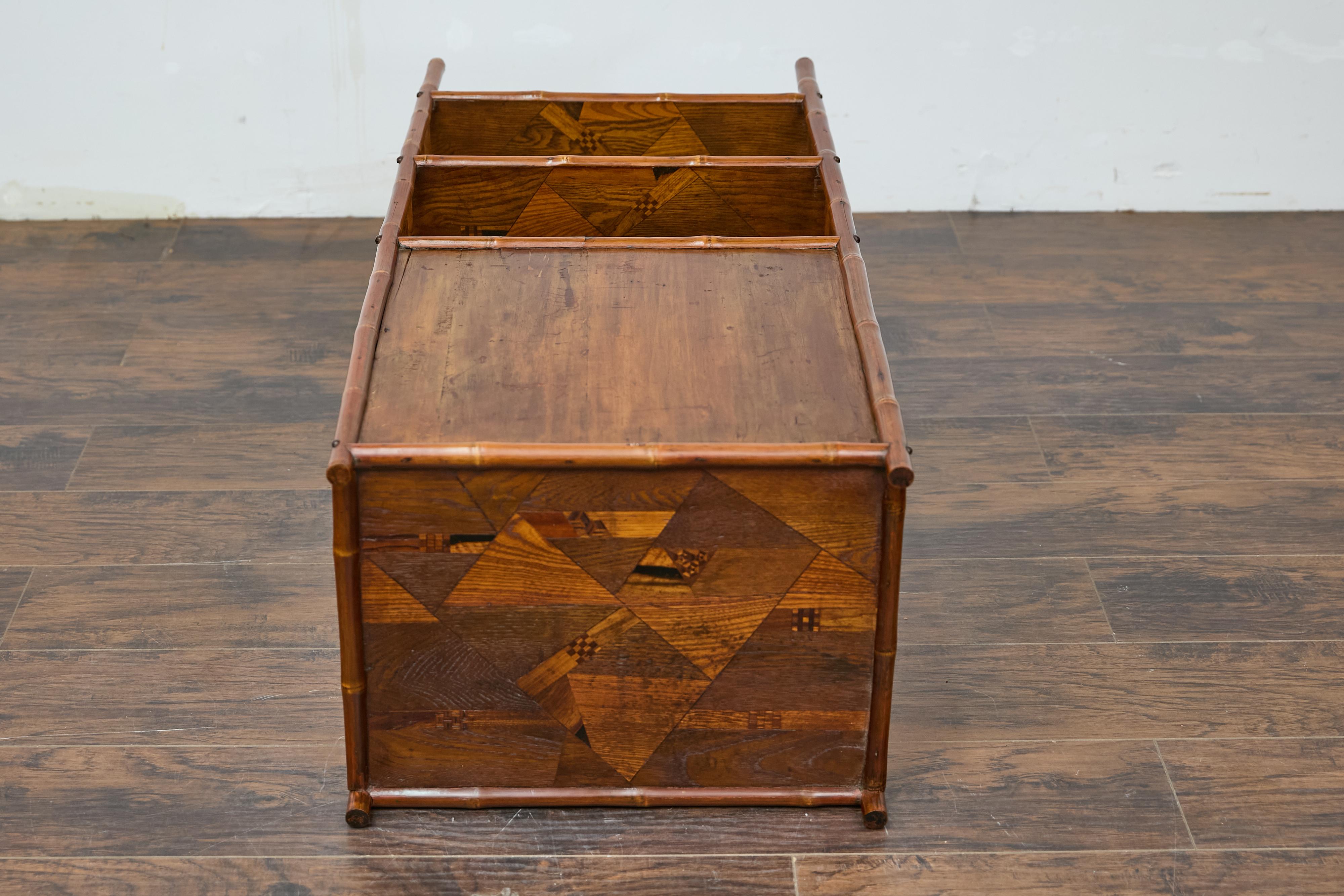 19th Century English Bamboo Cabinet with Parquetry Door and Shelves For Sale 11