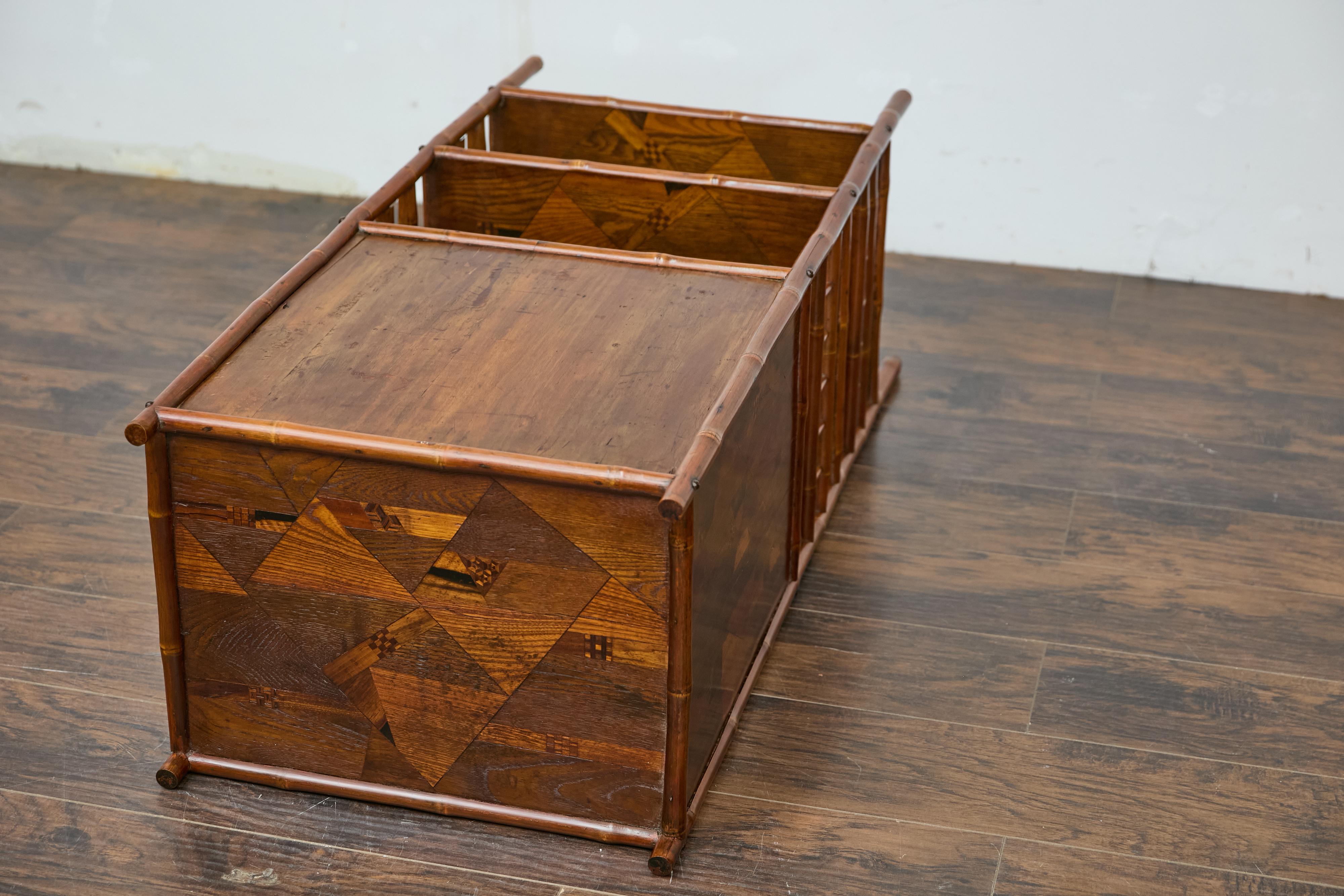 19th Century English Bamboo Cabinet with Parquetry Door and Shelves For Sale 12
