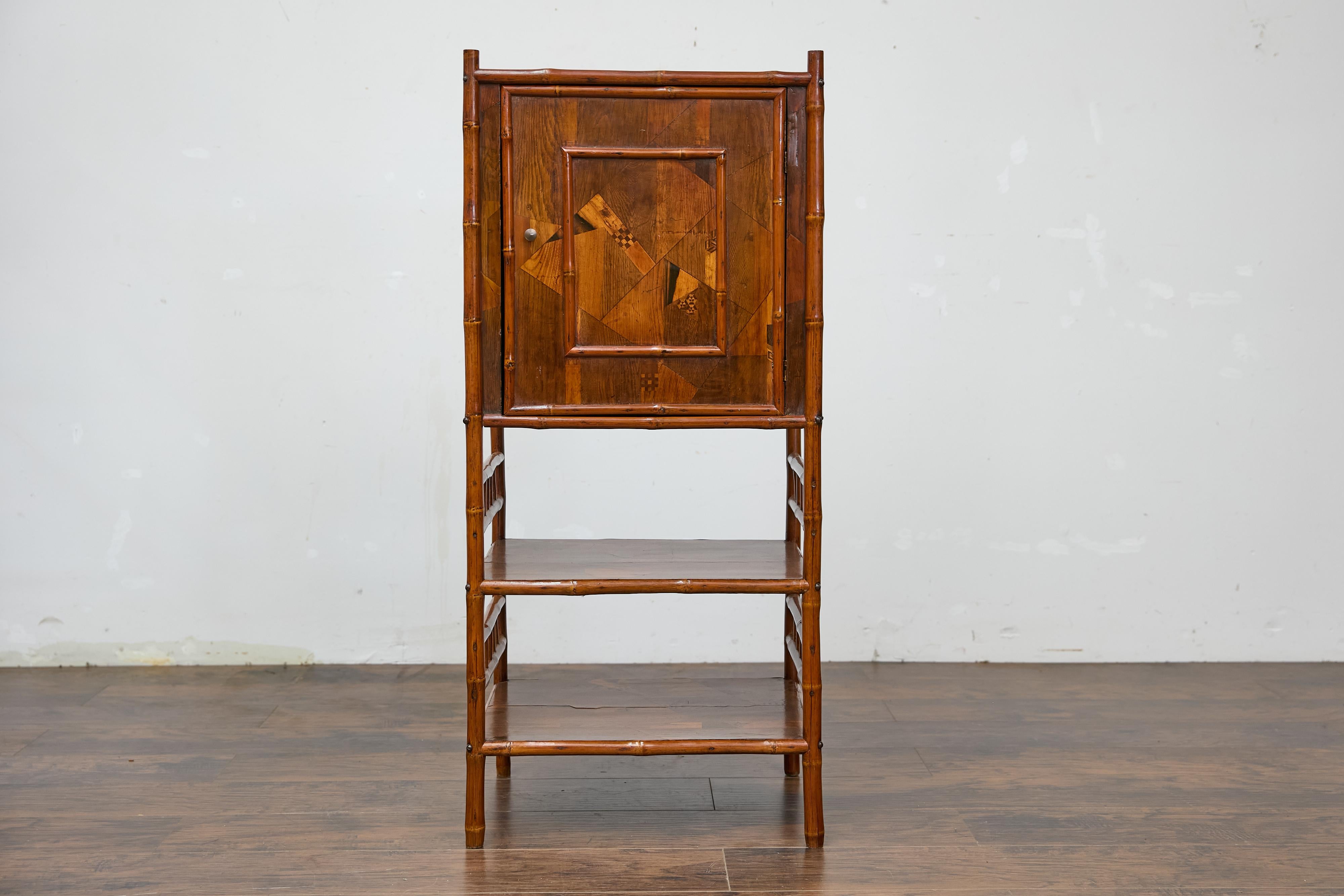 19th Century English Bamboo Cabinet with Parquetry Door and Shelves For Sale 13
