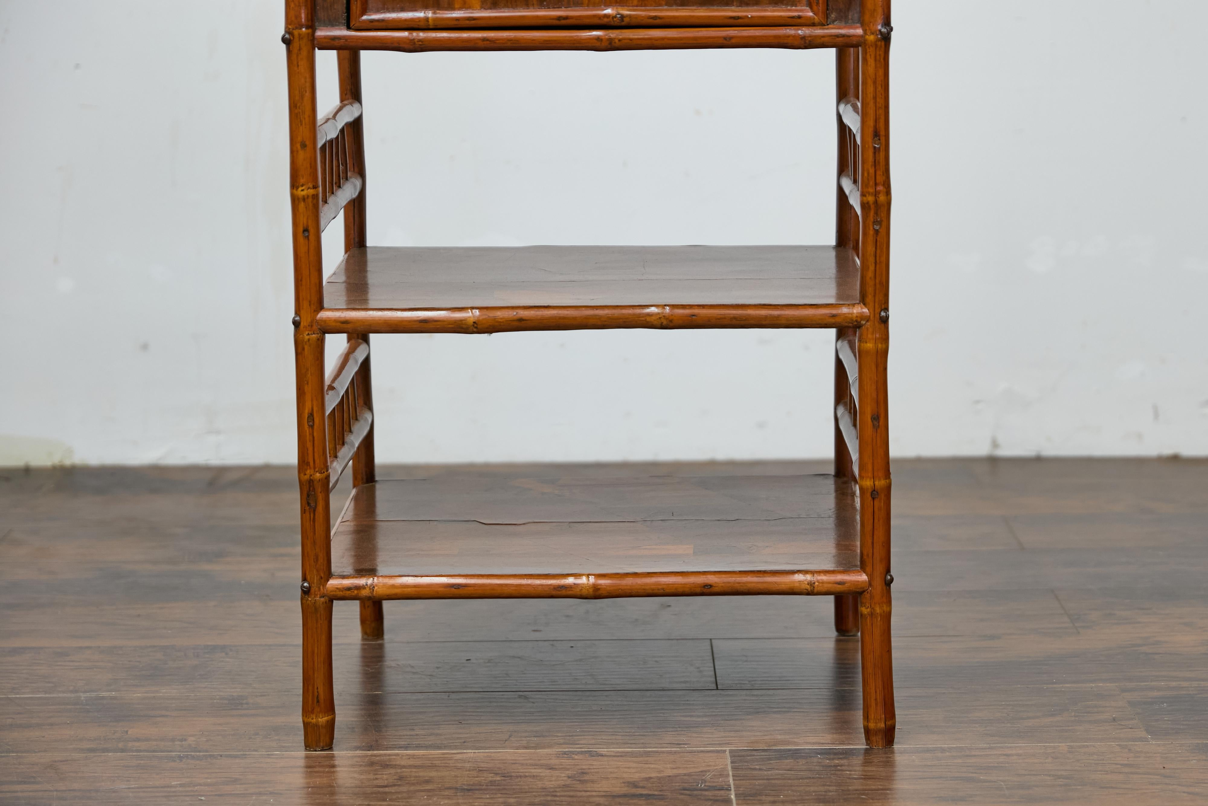 19th Century English Bamboo Cabinet with Parquetry Door and Shelves For Sale 14