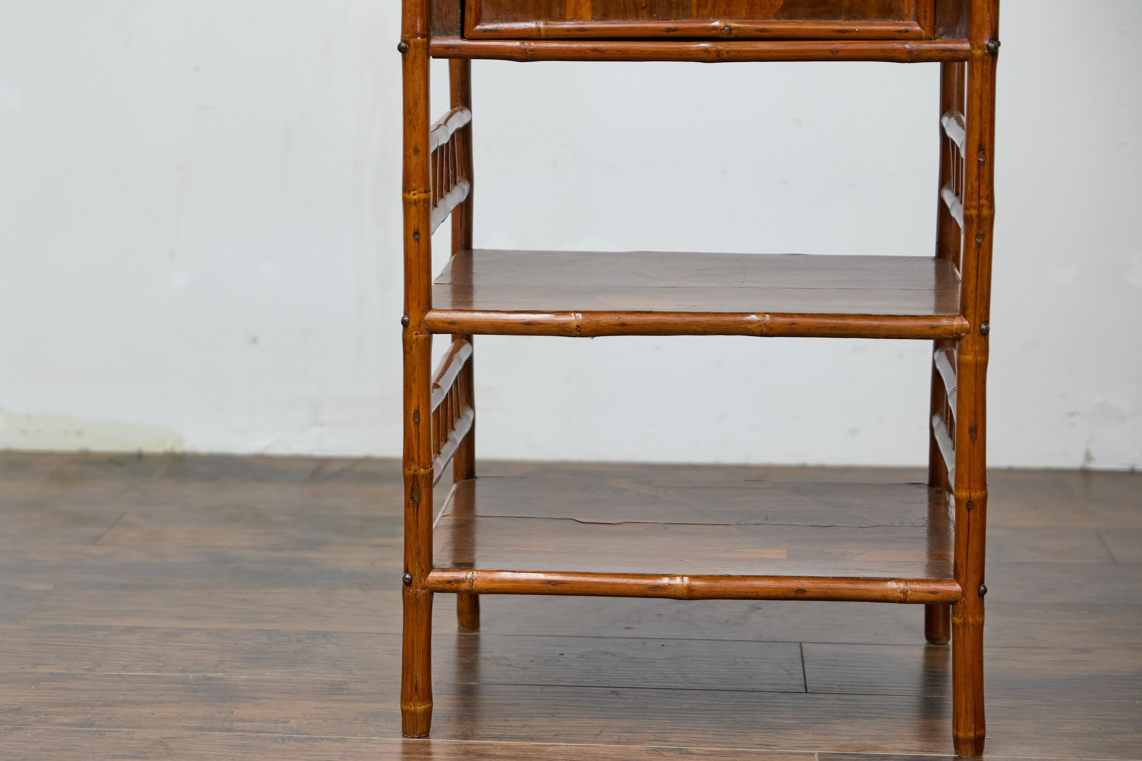 19th Century English Bamboo Cabinet with Parquetry Door and Shelves In Good Condition For Sale In Atlanta, GA