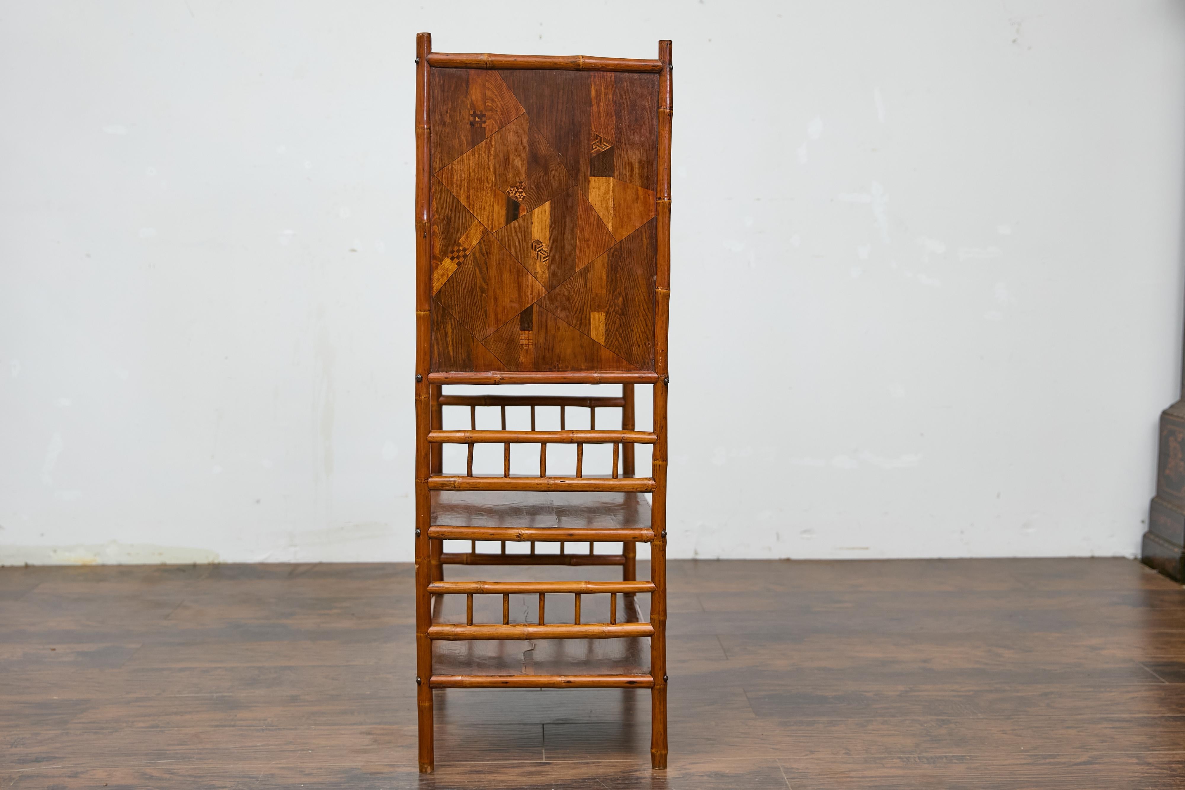 19th Century English Bamboo Cabinet with Parquetry Door and Shelves For Sale 2