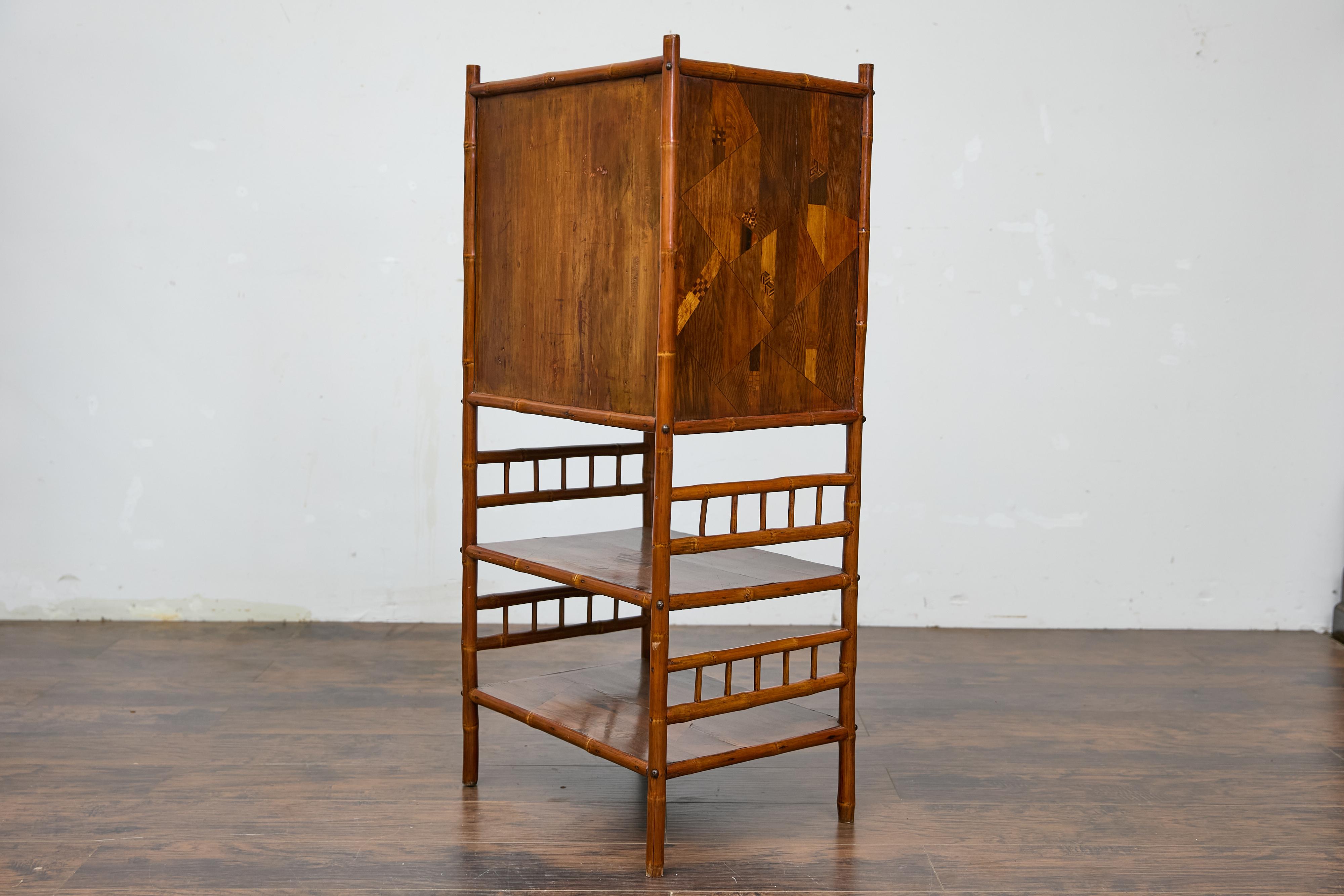 19th Century English Bamboo Cabinet with Parquetry Door and Shelves For Sale 3