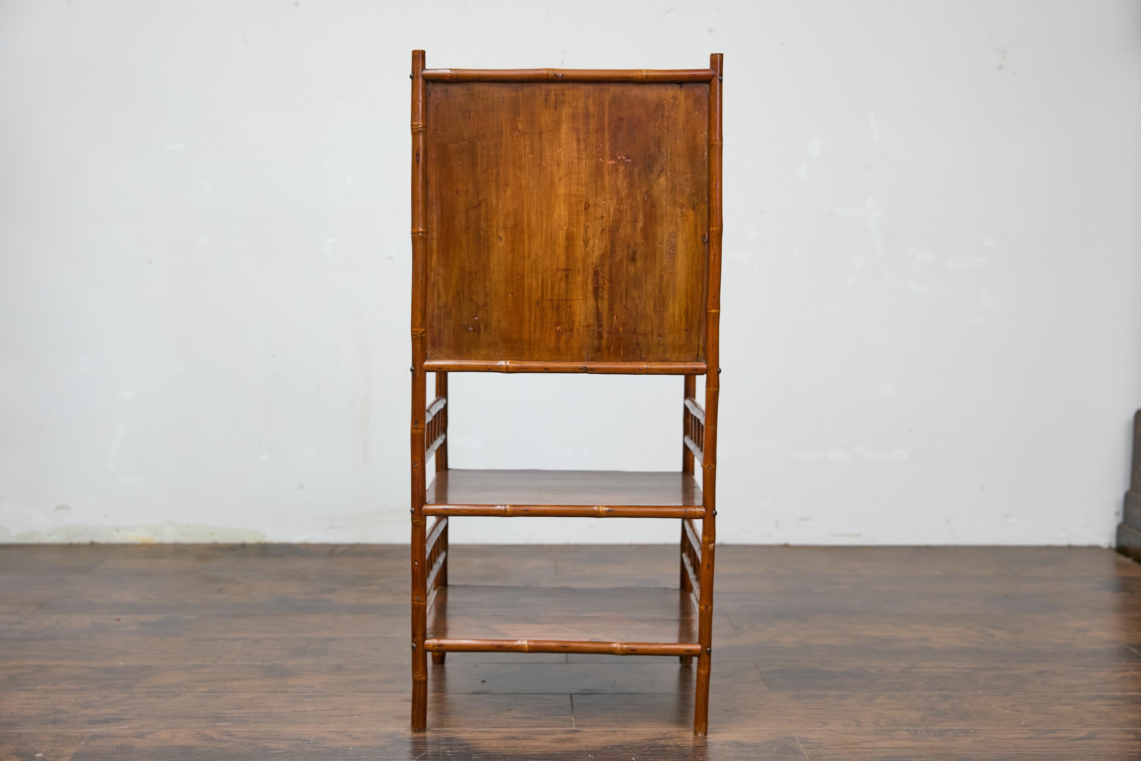 19th Century English Bamboo Cabinet with Parquetry Door and Shelves For Sale 4
