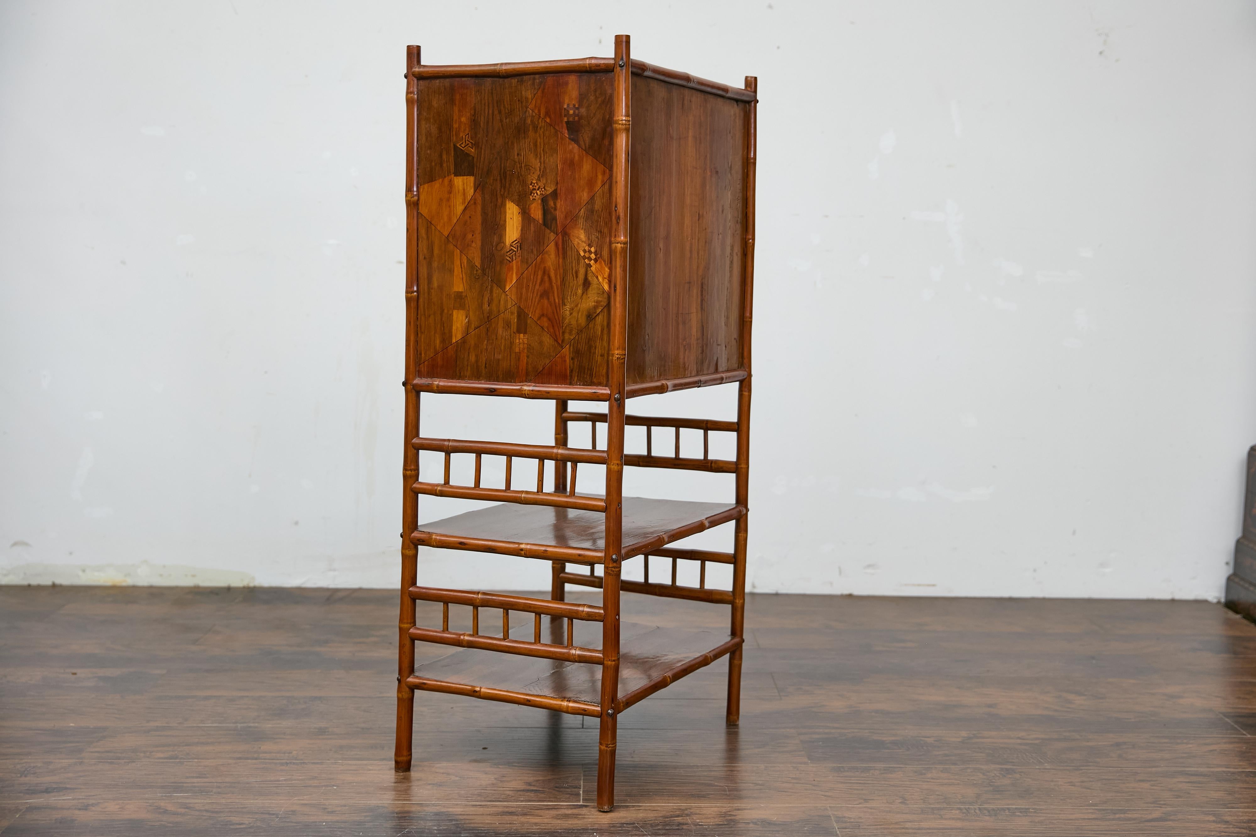 19th Century English Bamboo Cabinet with Parquetry Door and Shelves For Sale 5
