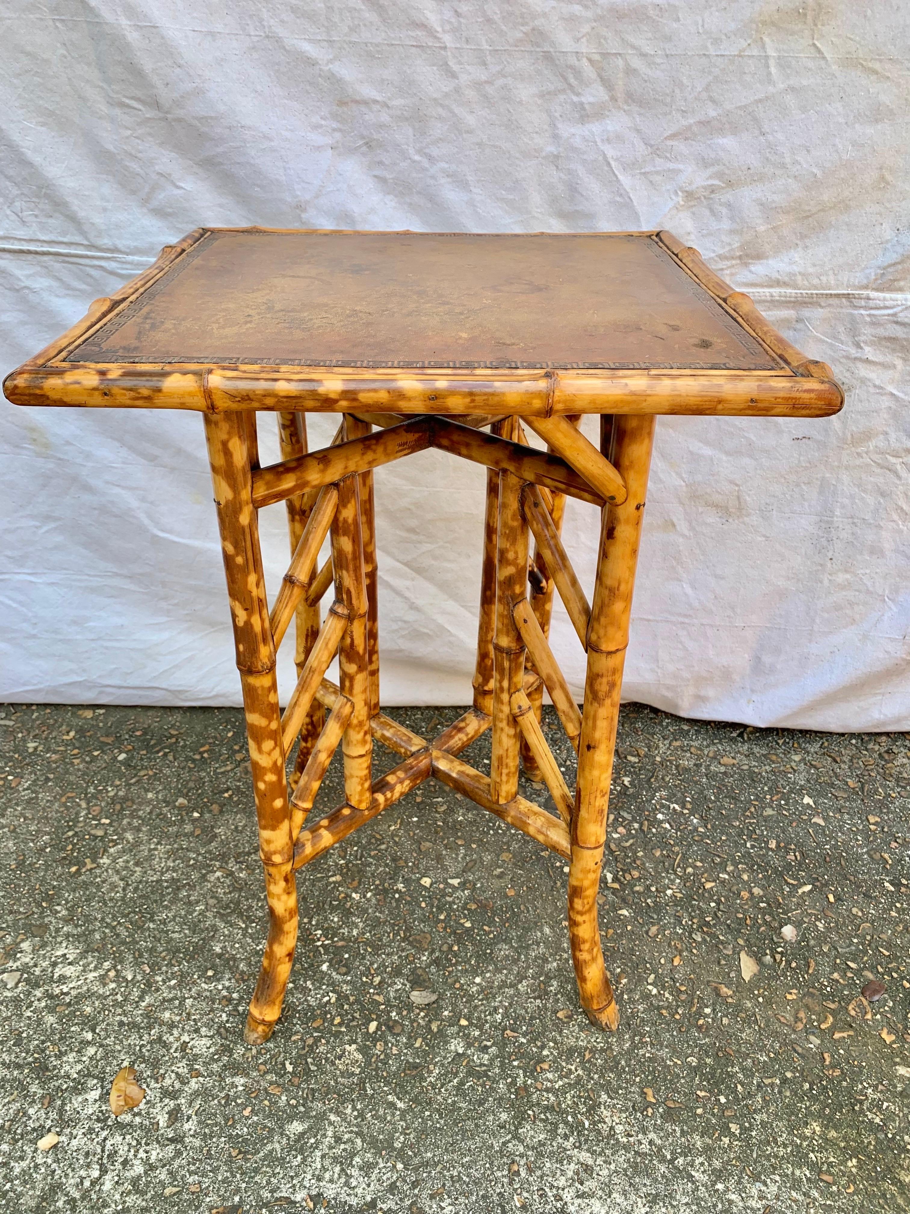 19th Century English Bamboo Embossed Leather Top Side Table For Sale 6