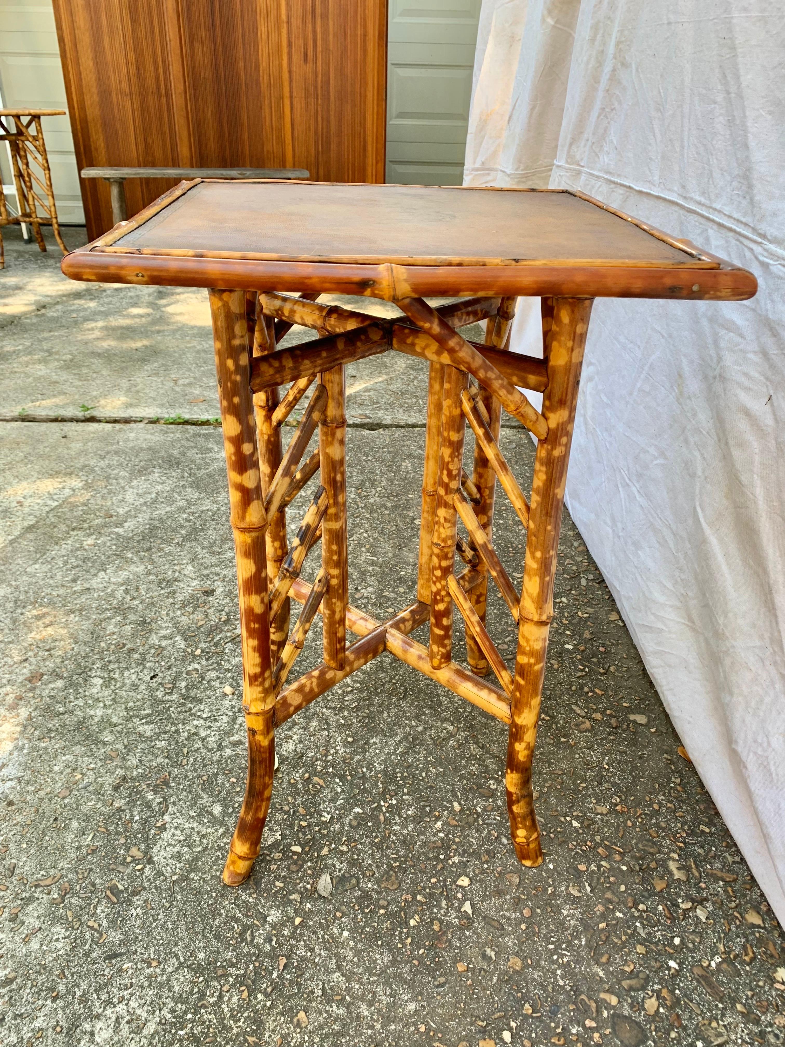 19th Century English Bamboo Embossed Leather Top Side Table For Sale 6