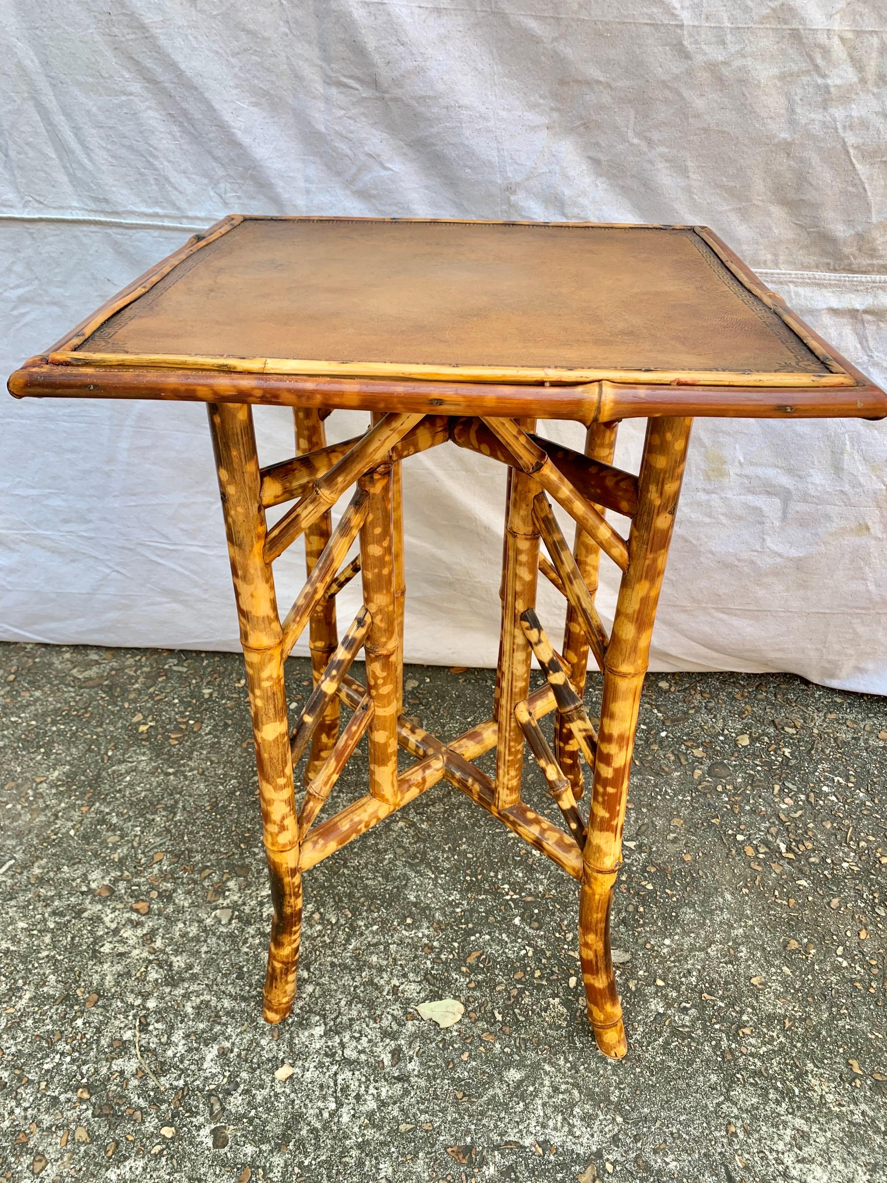 19th Century English Bamboo Embossed Leather Top Side Table For Sale 7