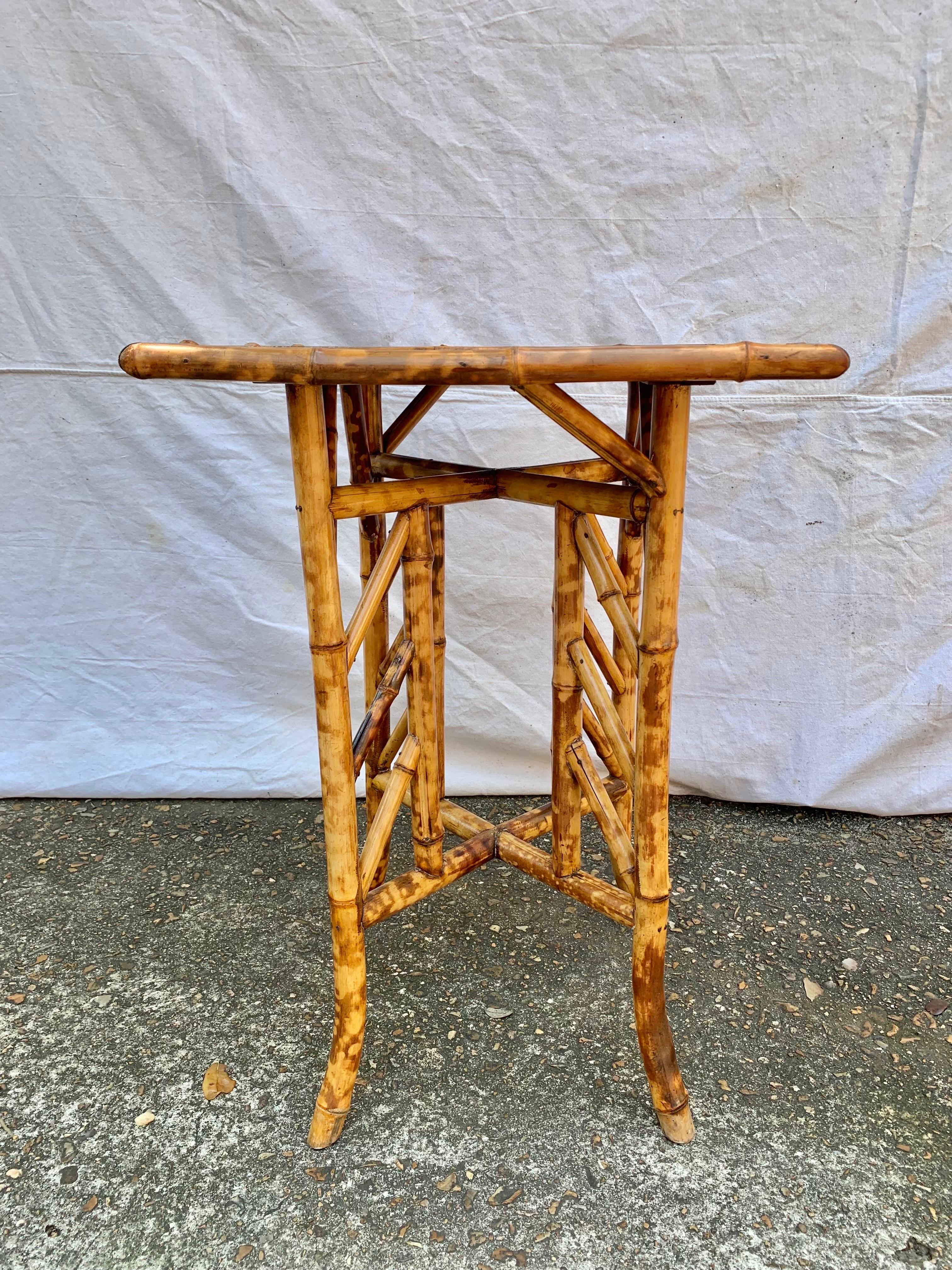 Hand-Crafted 19th Century English Bamboo Embossed Leather Top Side Table For Sale