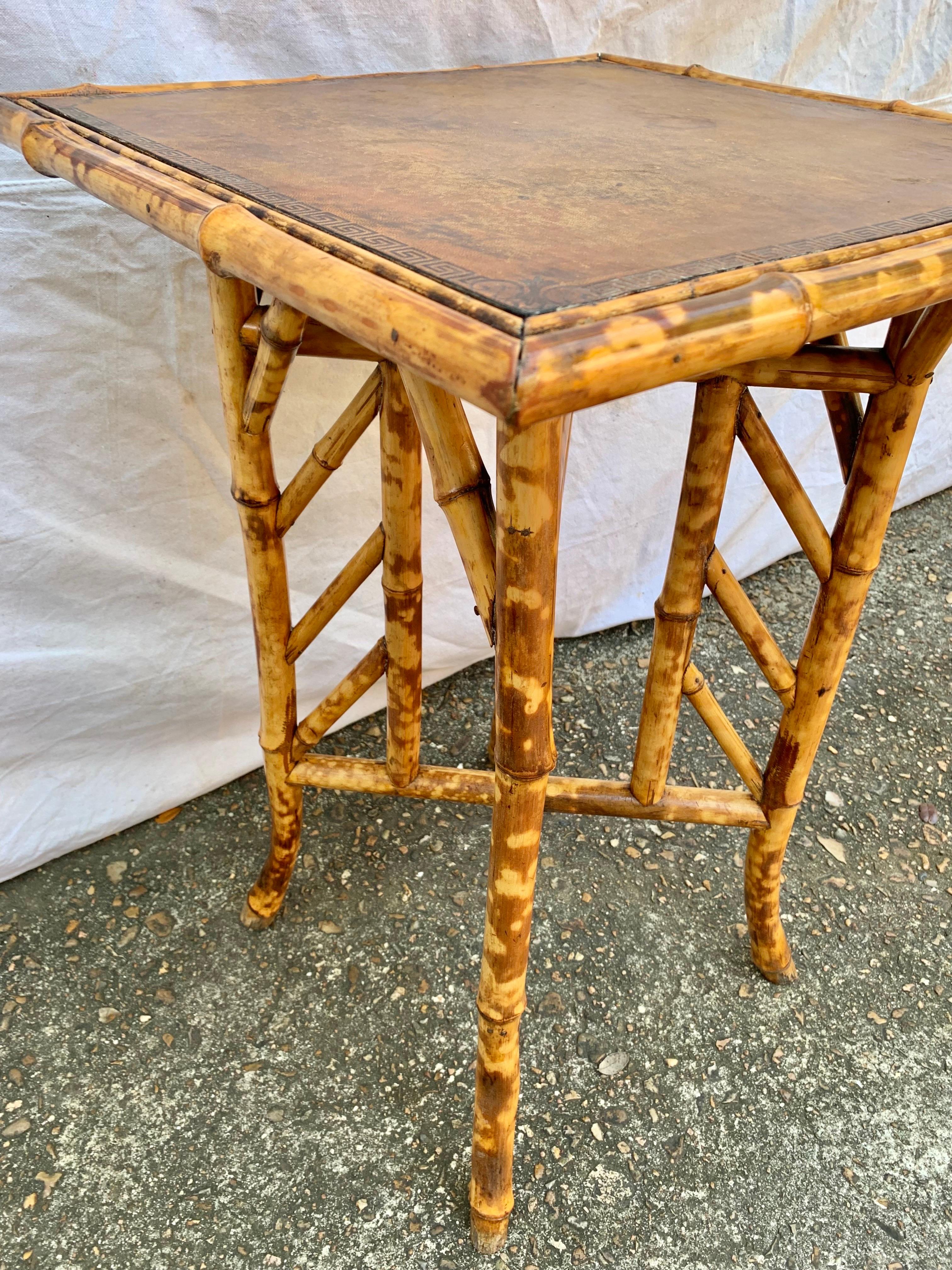 19th Century English Bamboo Embossed Leather Top Side Table For Sale 5