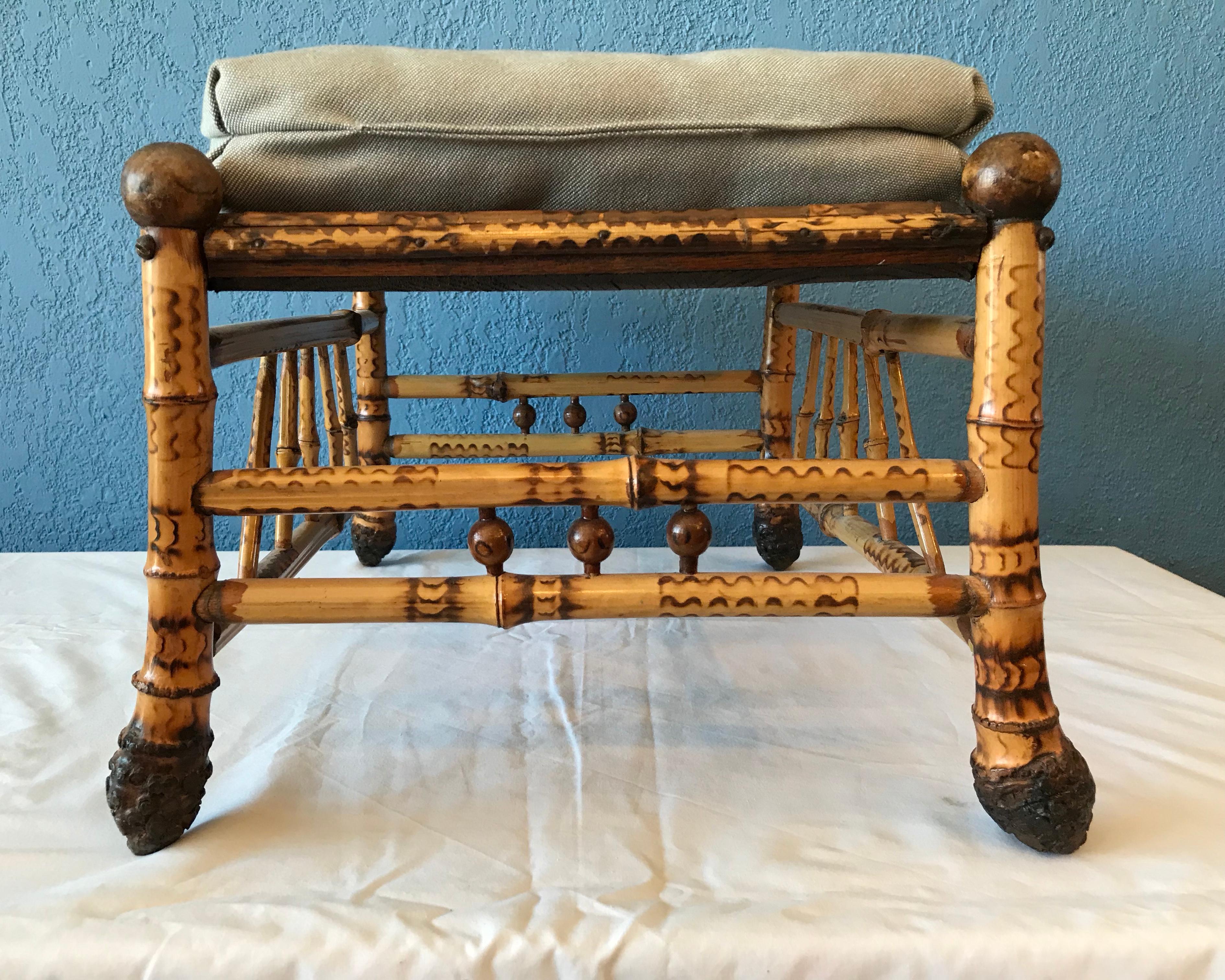 Textile 19th Century English Bamboo Footstool