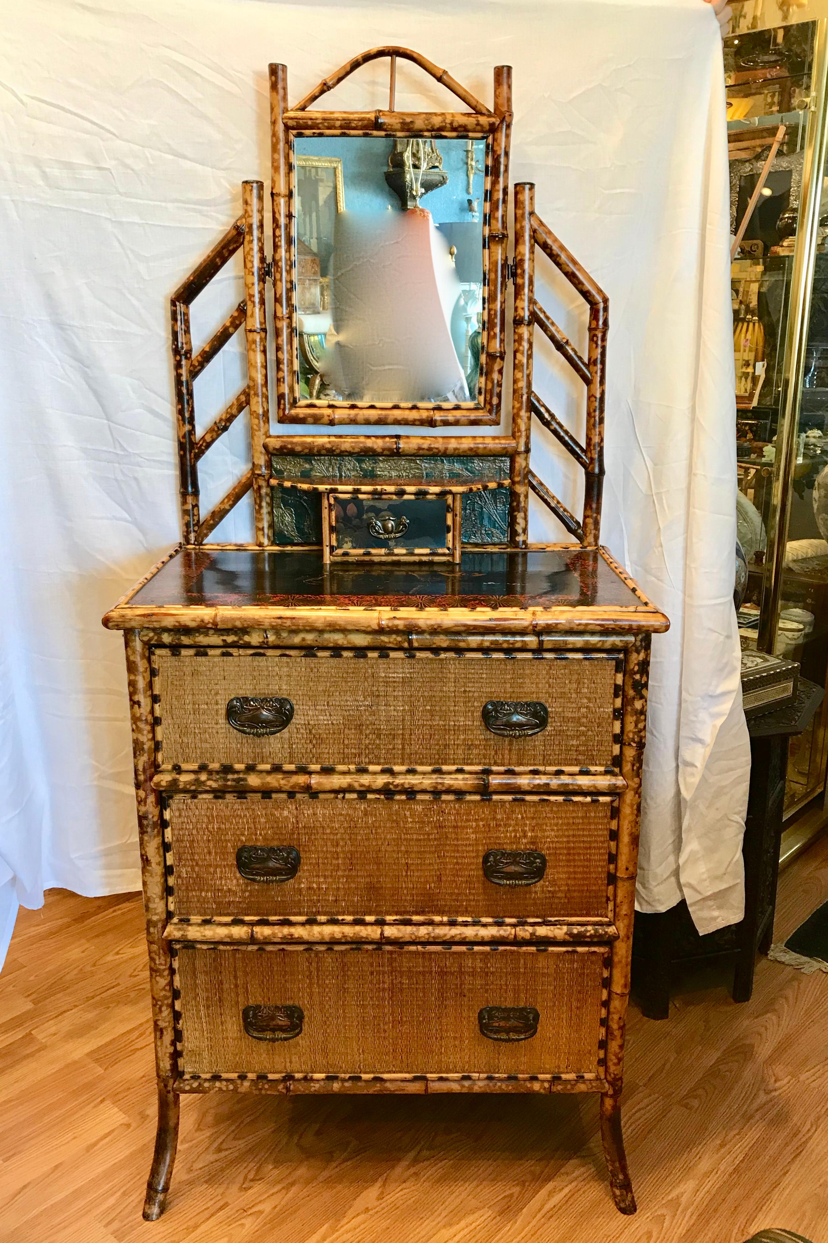 19th Century English Bamboo Gentleman 's Chest / Dresser In Good Condition In West Palm Beach, FL