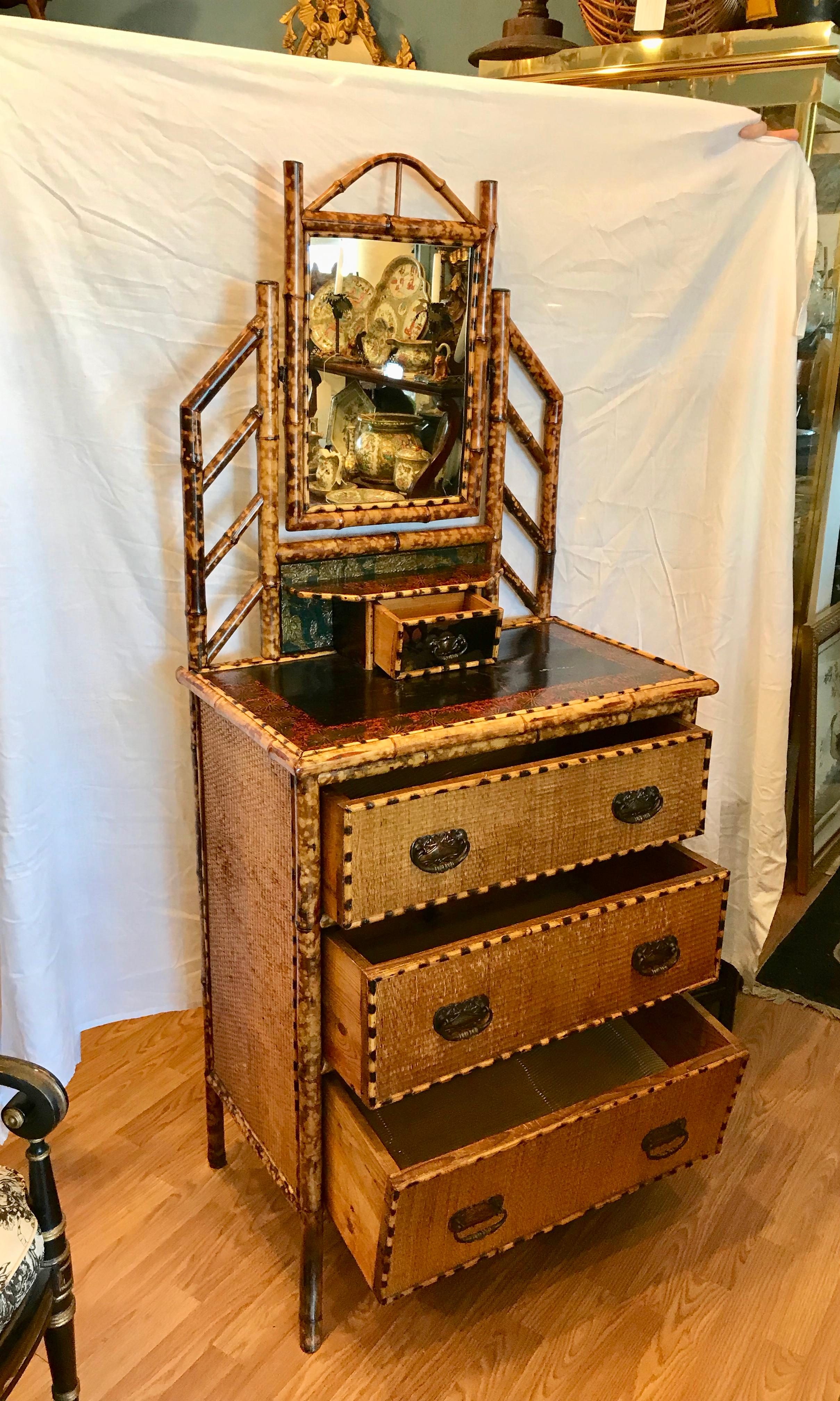 Metal 19th Century English Bamboo Gentleman 's Chest / Dresser