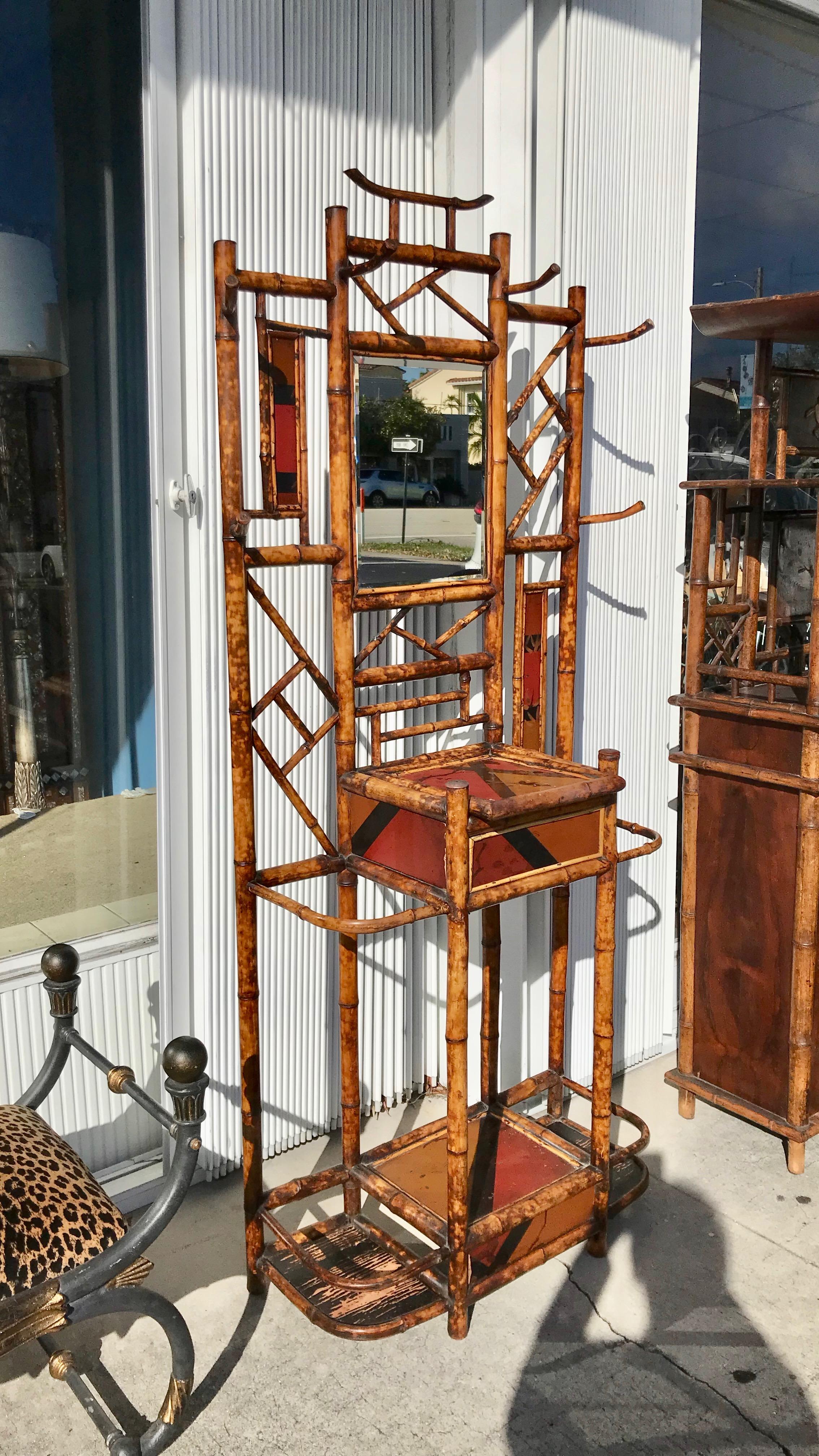 19th Century English Bamboo Hall Stand In Good Condition In West Palm Beach, FL
