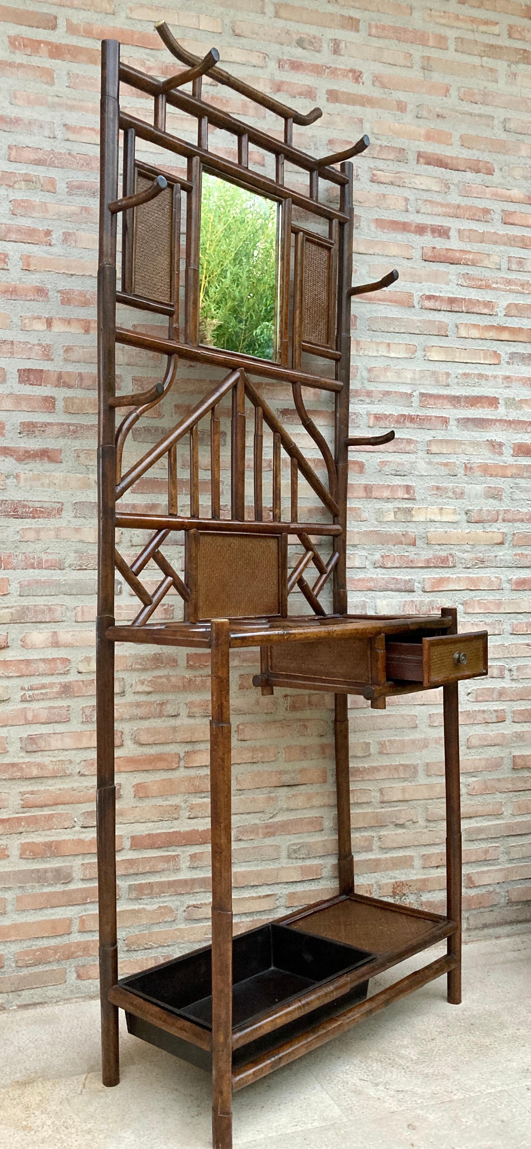 20th Century 19th-Century English Bamboo Hall Stand with Mirror
