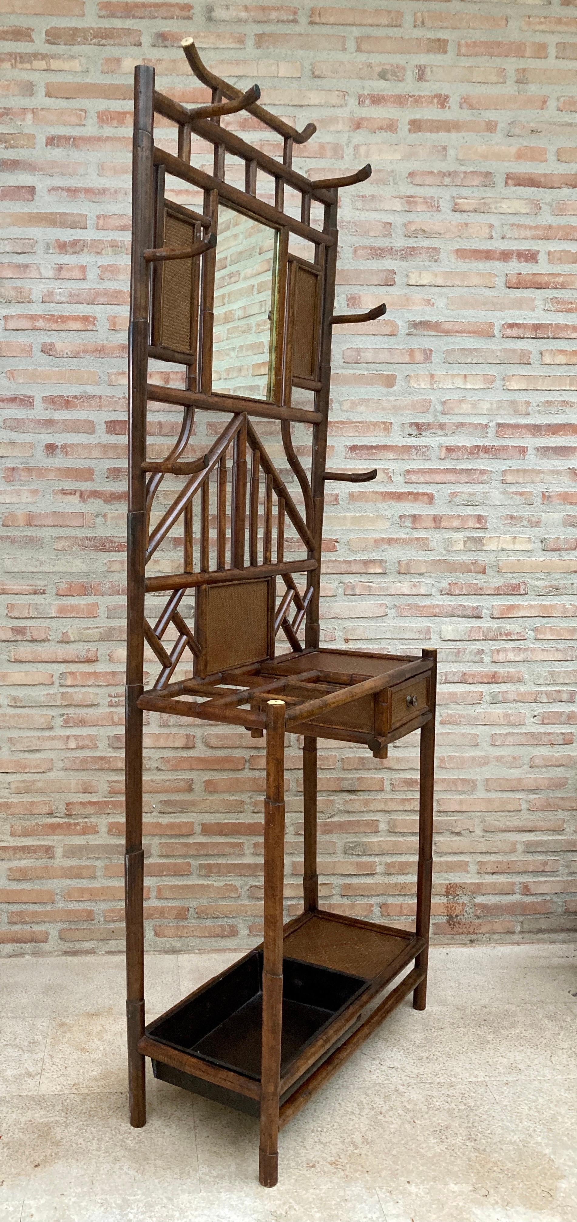 19th-Century English Bamboo Hall Stand with Mirror 1