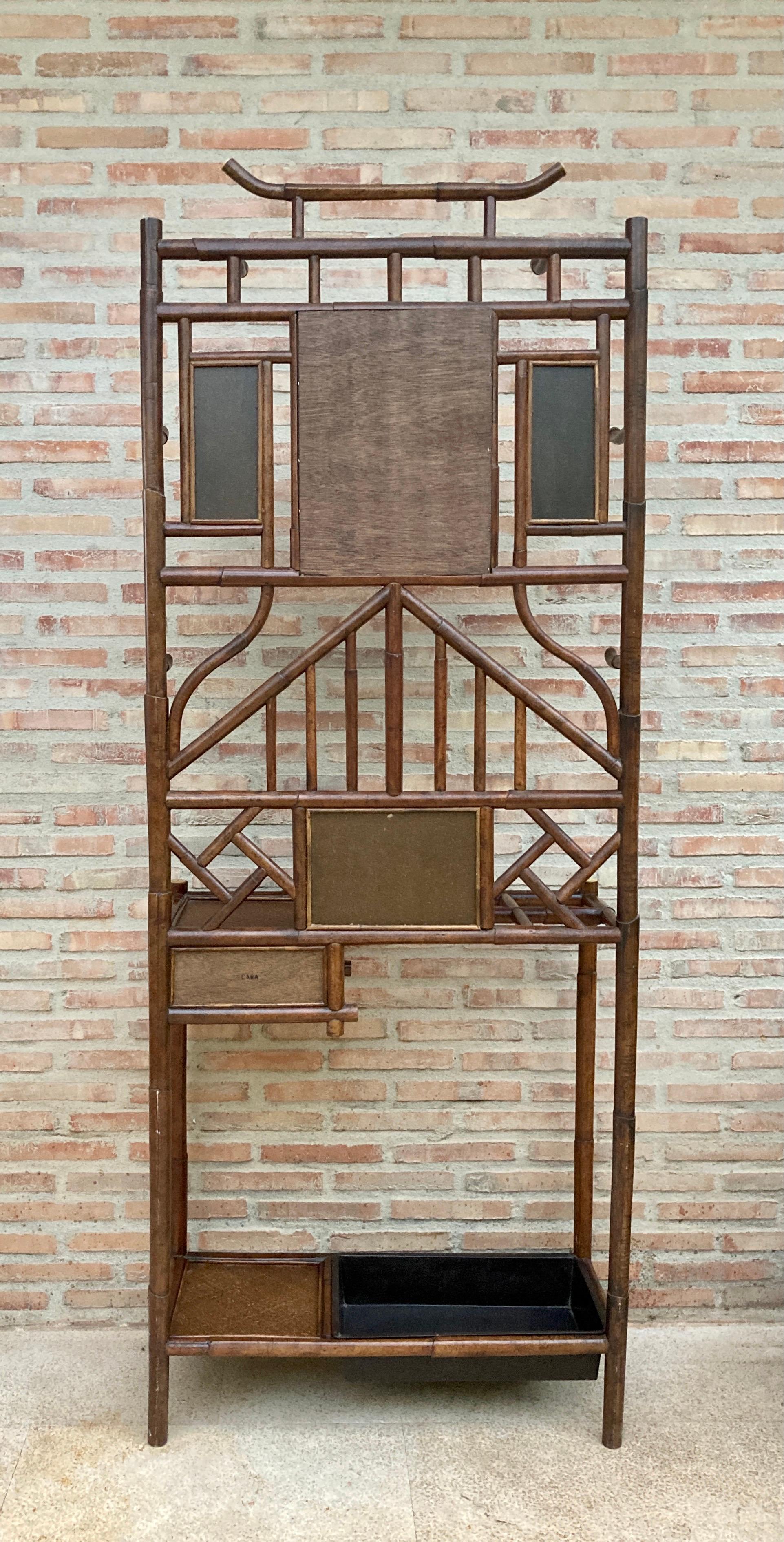 19th-Century English Bamboo Hall Stand with Mirror 3