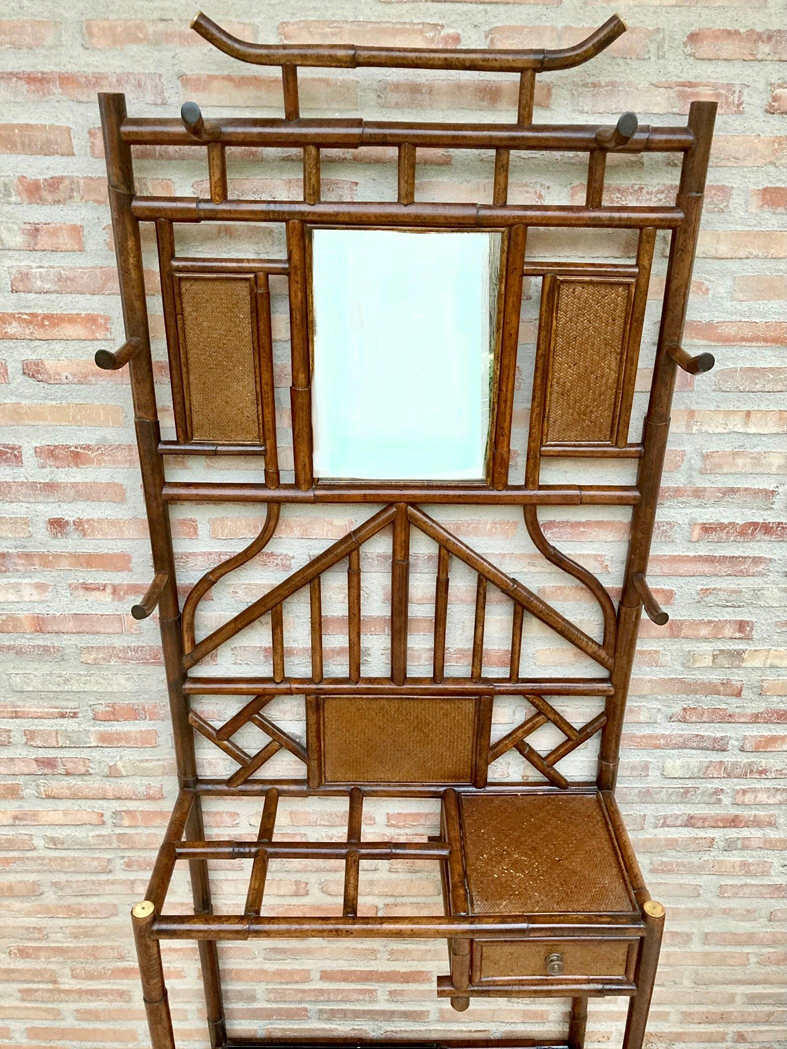 19th-Century English Bamboo Hall Stand with Mirror 4