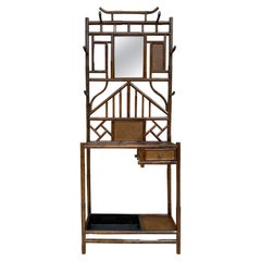 Antique 19th-Century English Bamboo Hall Stand with Mirror