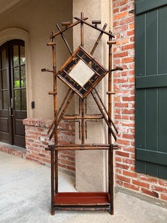 19th Century English Bamboo Hall Tree Umbrella Stand Mirror Chinoiserie