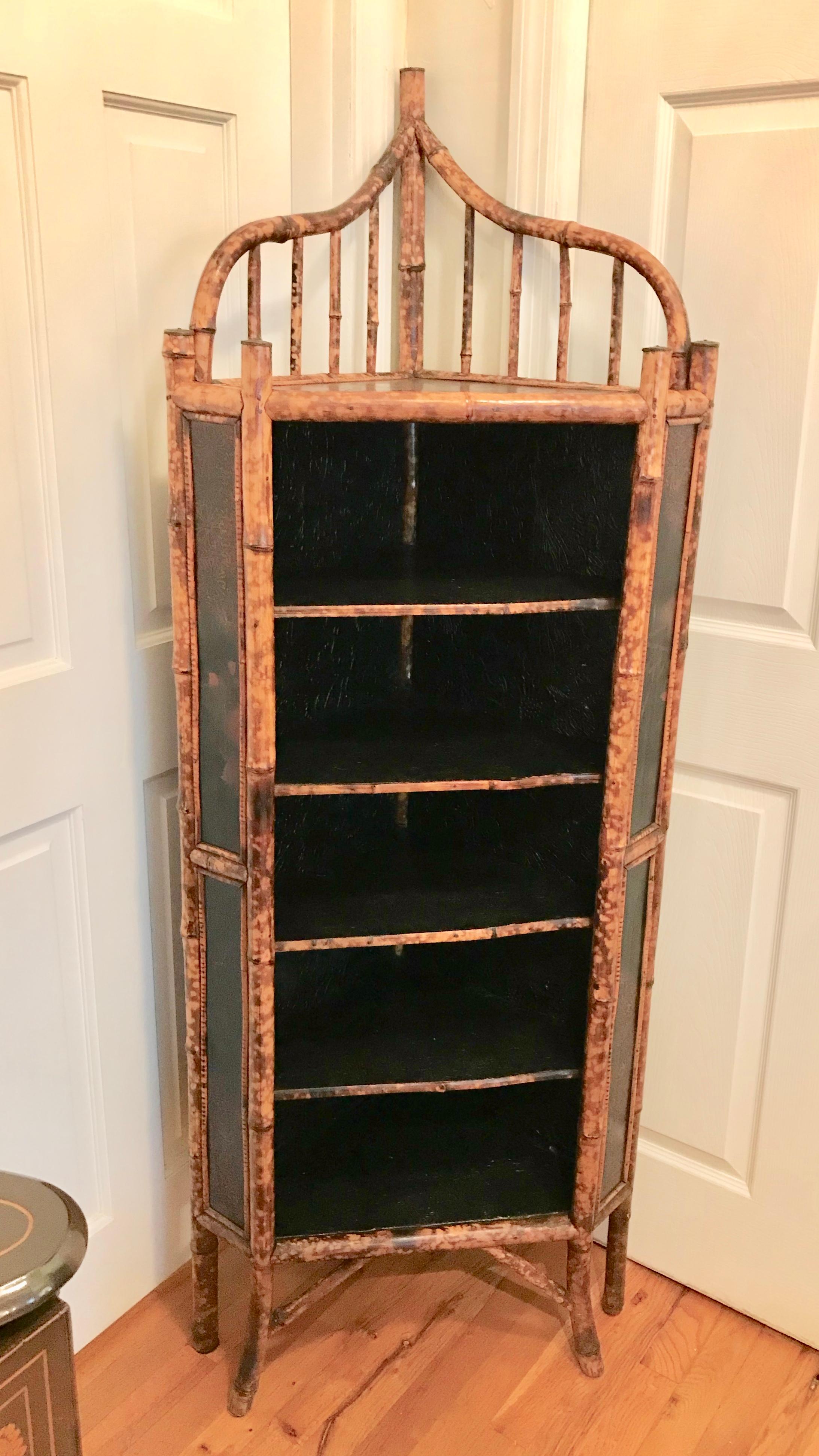 19th Century English Bamboo Open Corner Cabinet In Good Condition In West Palm Beach, FL