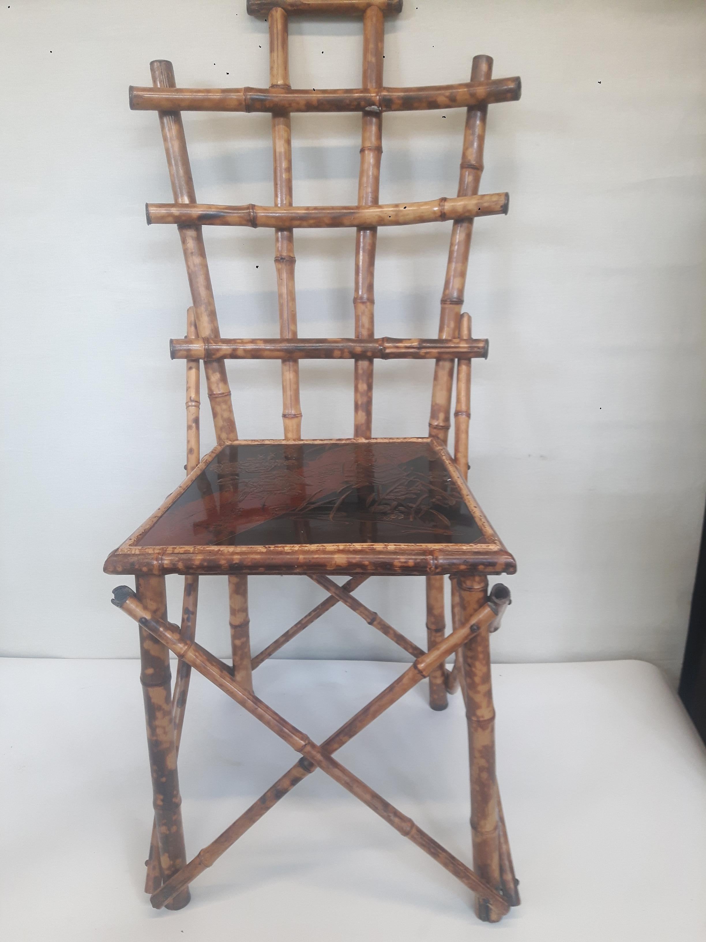 19th century English bamboo & red / black lacquer drawer dressing table set (3) For Sale 1