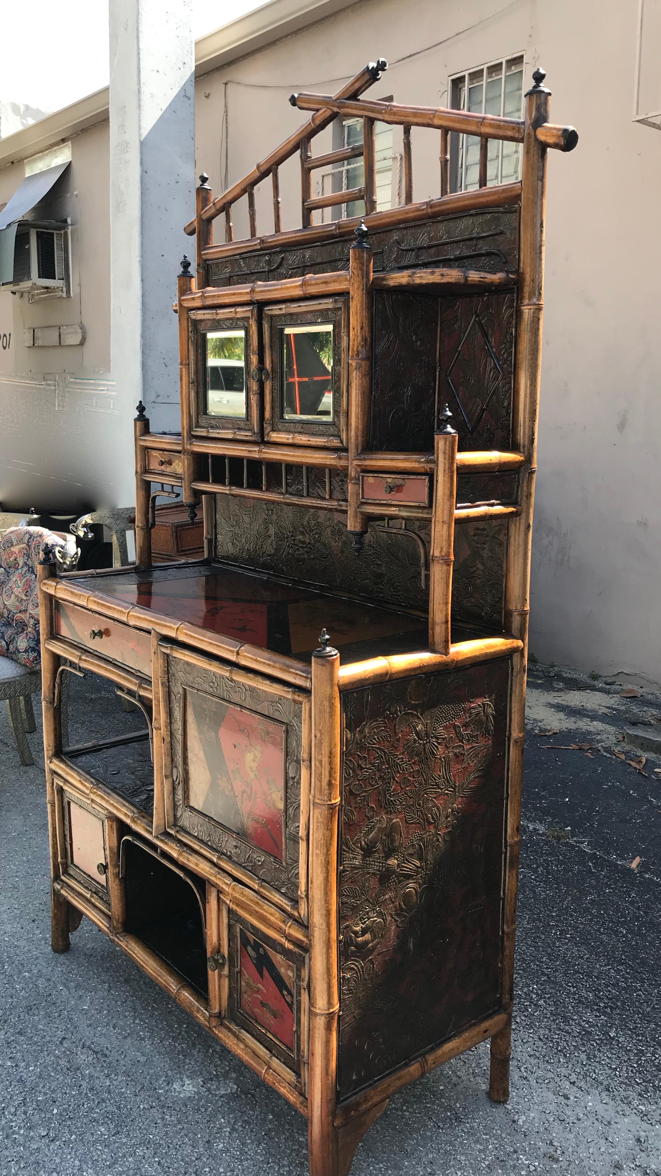 19th Century English Bamboo Side Cabinet / Buffet In Good Condition For Sale In West Palm Beach, FL