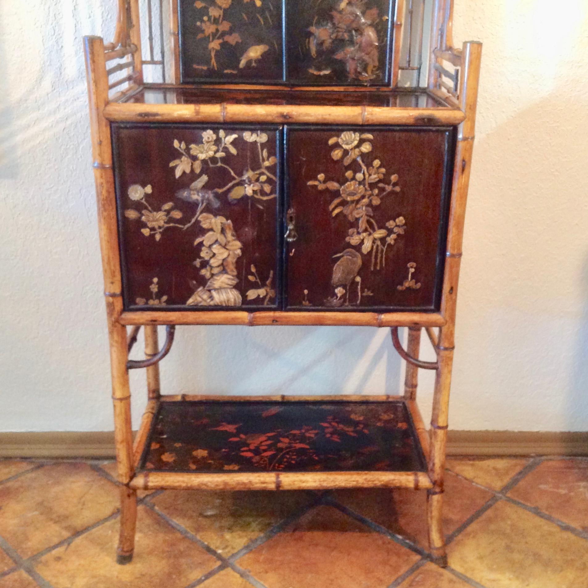 19th Century English Bamboo Side Cabinet 1