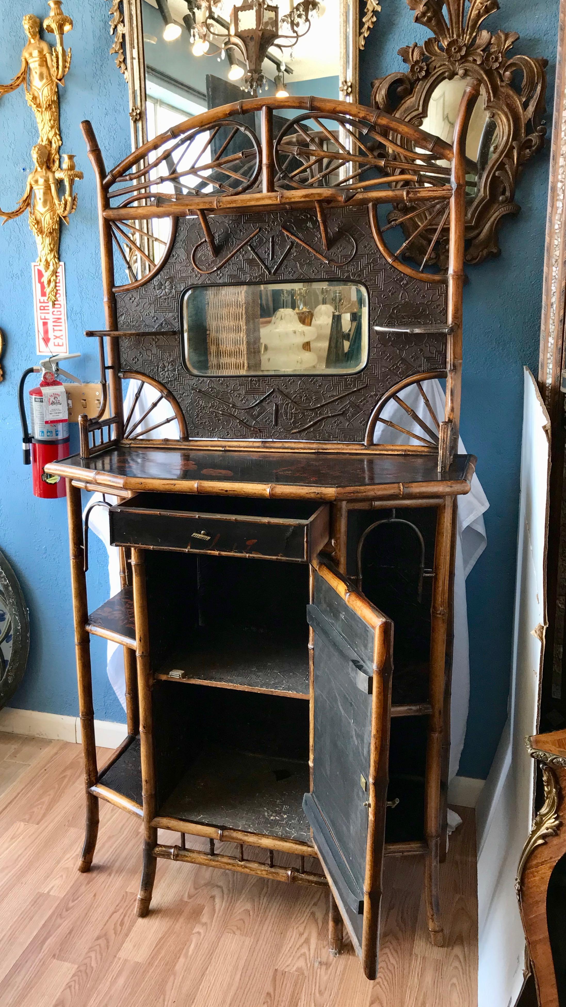 19th Century English Bamboo Side Cabinet 1