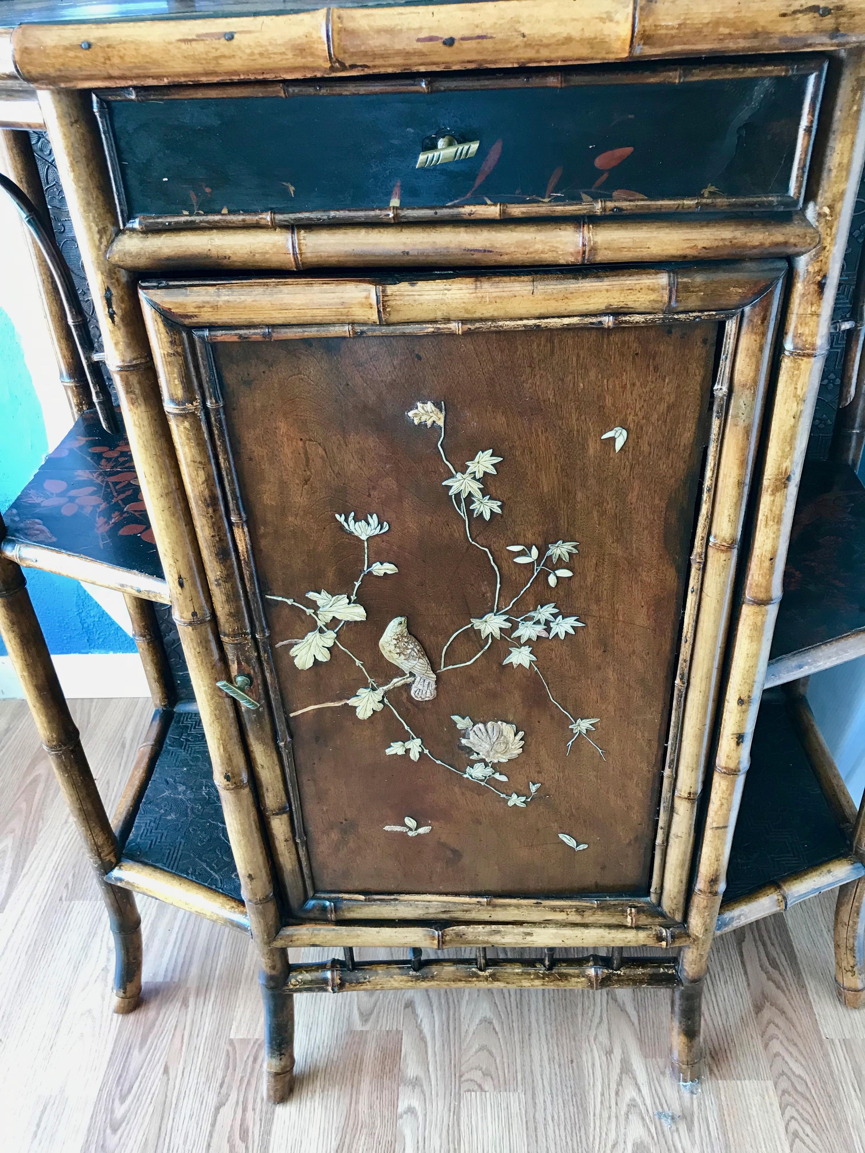 19th Century English Bamboo Side Cabinet 5