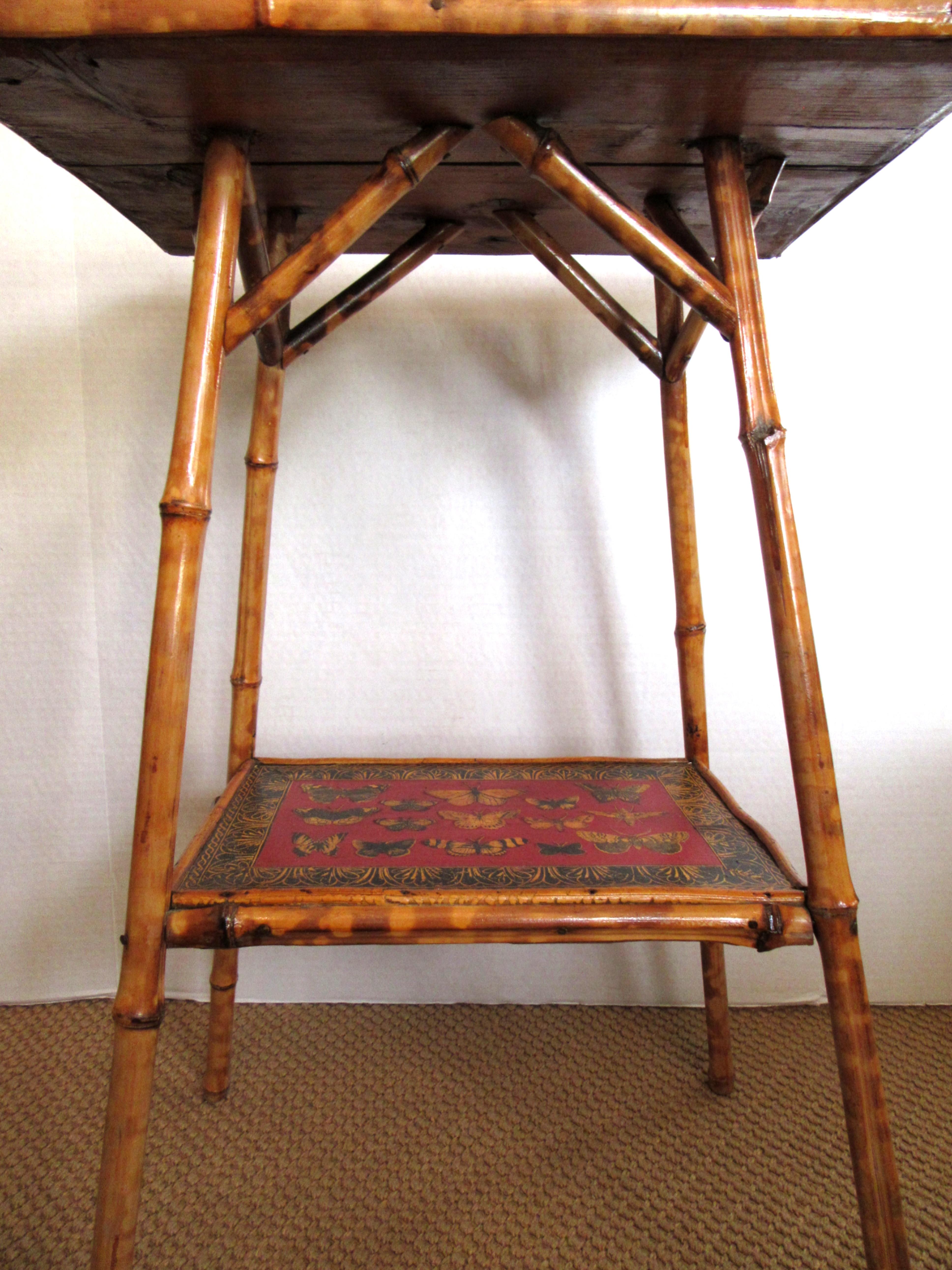 Regency 19th Century English Bamboo Side Table with Butterfly Decoupage