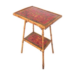 table d'appoint anglaise en bambou du 19ème siècle avec découpage de papillons