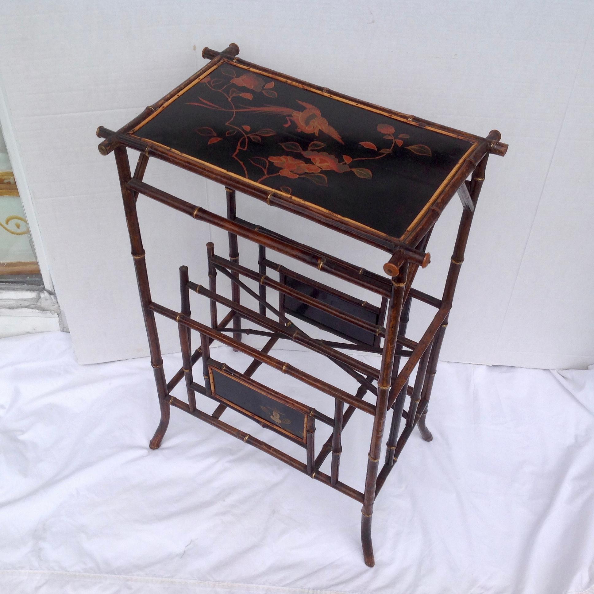 Chinoiserie 19th Century English Bamboo Side Table with 