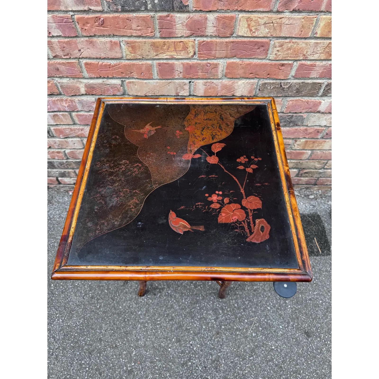 19th Century English Bamboo Side Table With Chinoiserie Design For Sale 2