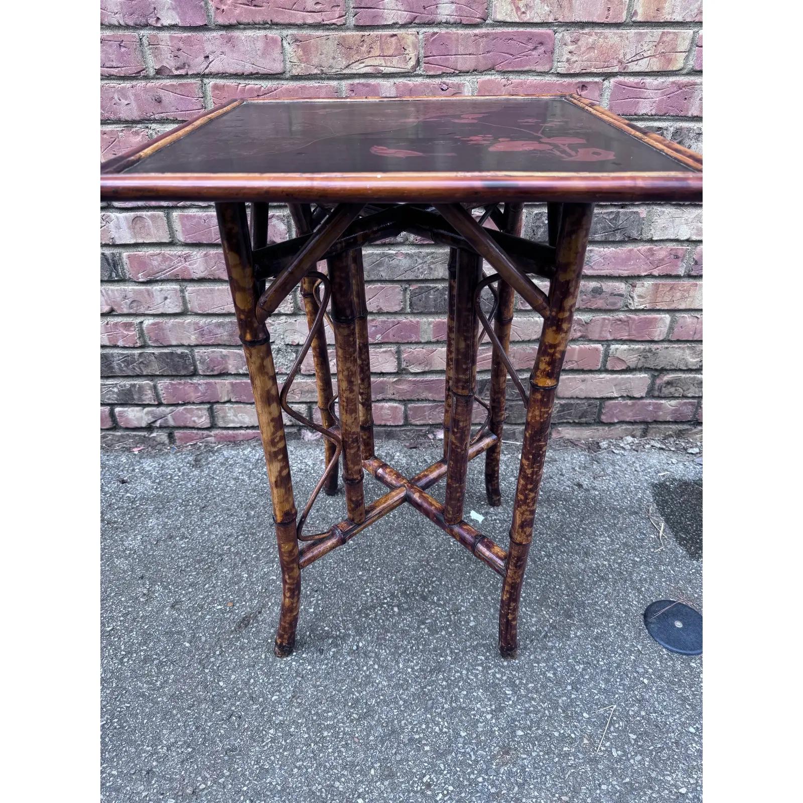 19th Century English Bamboo Side Table With Chinoiserie Design For Sale 4