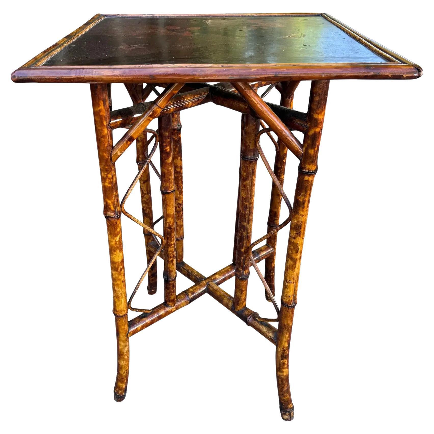 19th Century English Bamboo Side Table With Chinoiserie Design