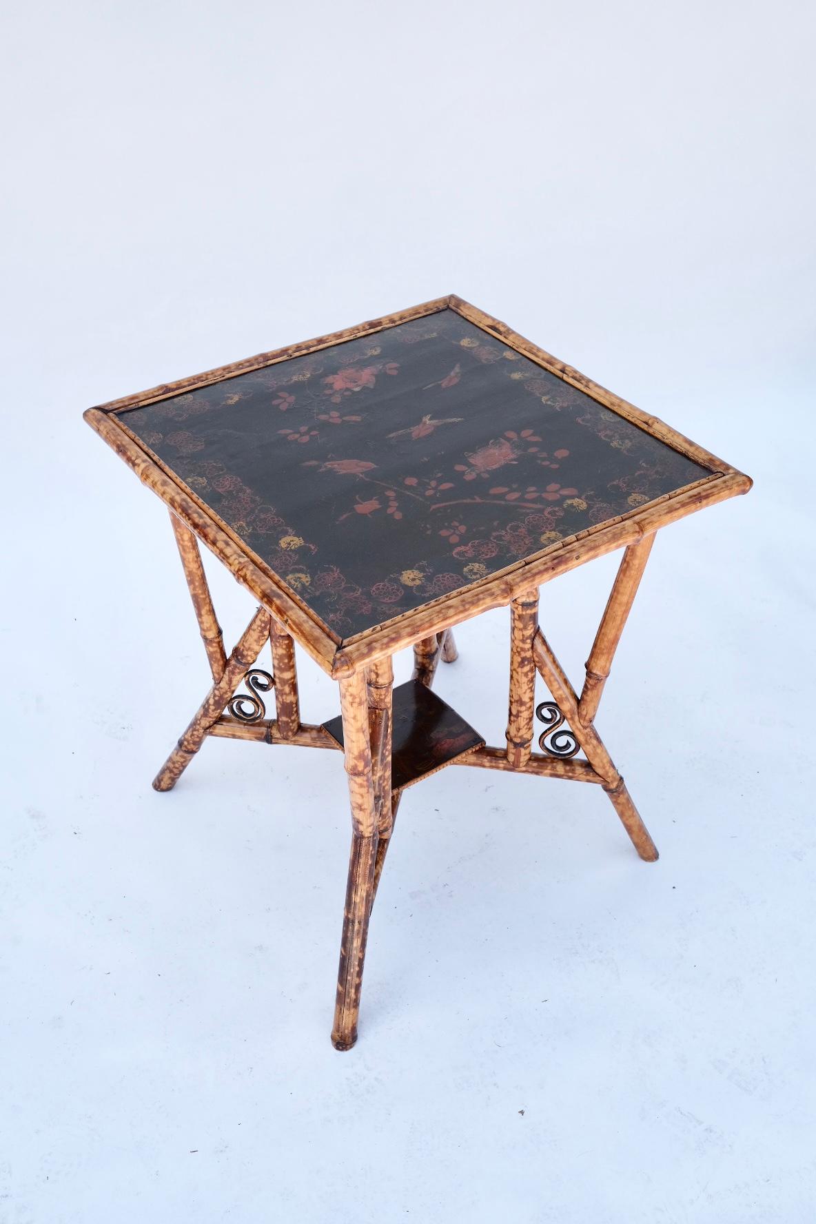 19th Century English Bamboo Square Occasional Table In Good Condition For Sale In Los Angeles, CA