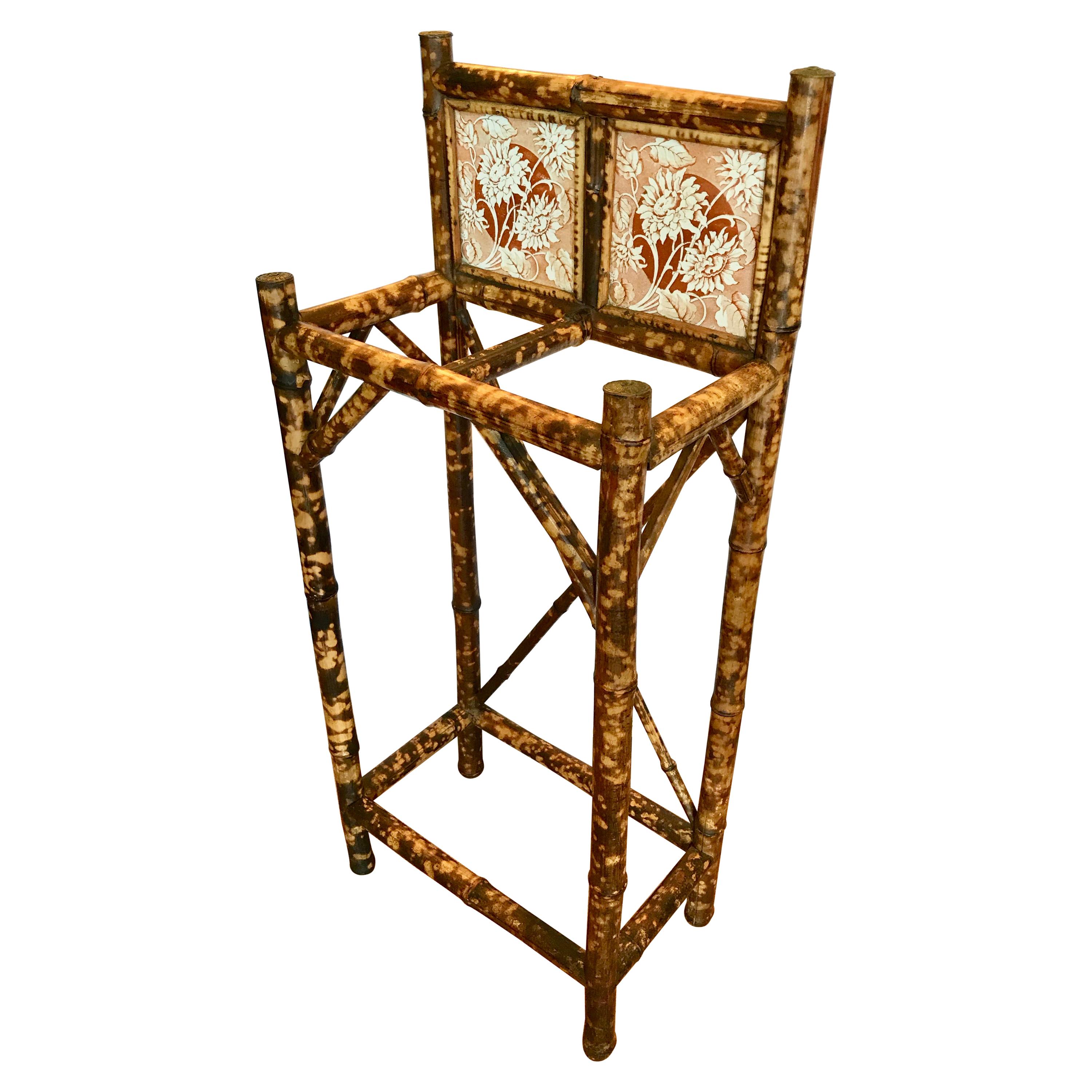 19th Century English Bamboo Hall Tree Umbrella Stand Mirror Chinoiserie