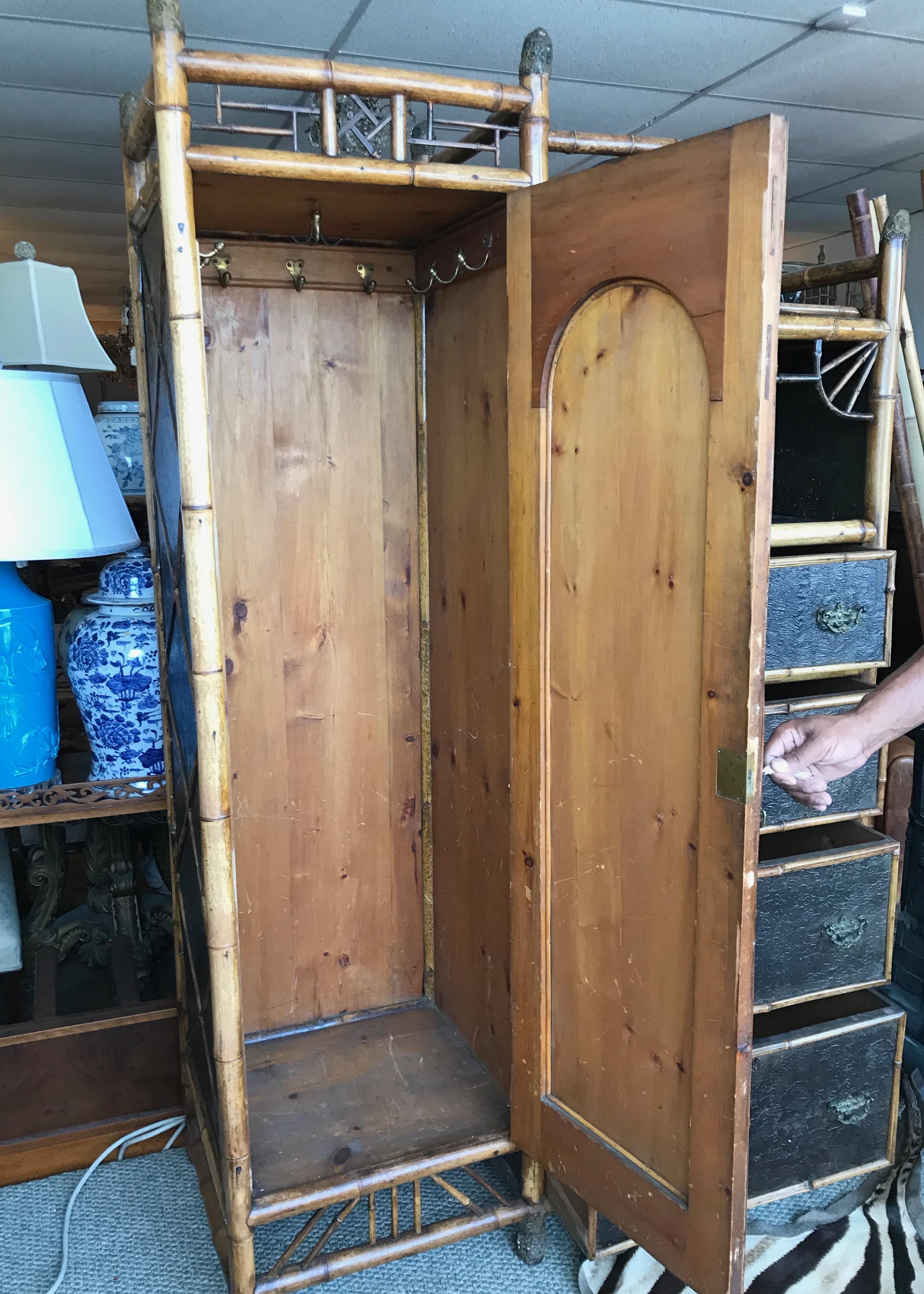 19th Century English Bamboo Wardrobe with Chest of Drawers For Sale 2