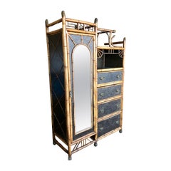 19th Century English Bamboo Wardrobe with Chest of Drawers