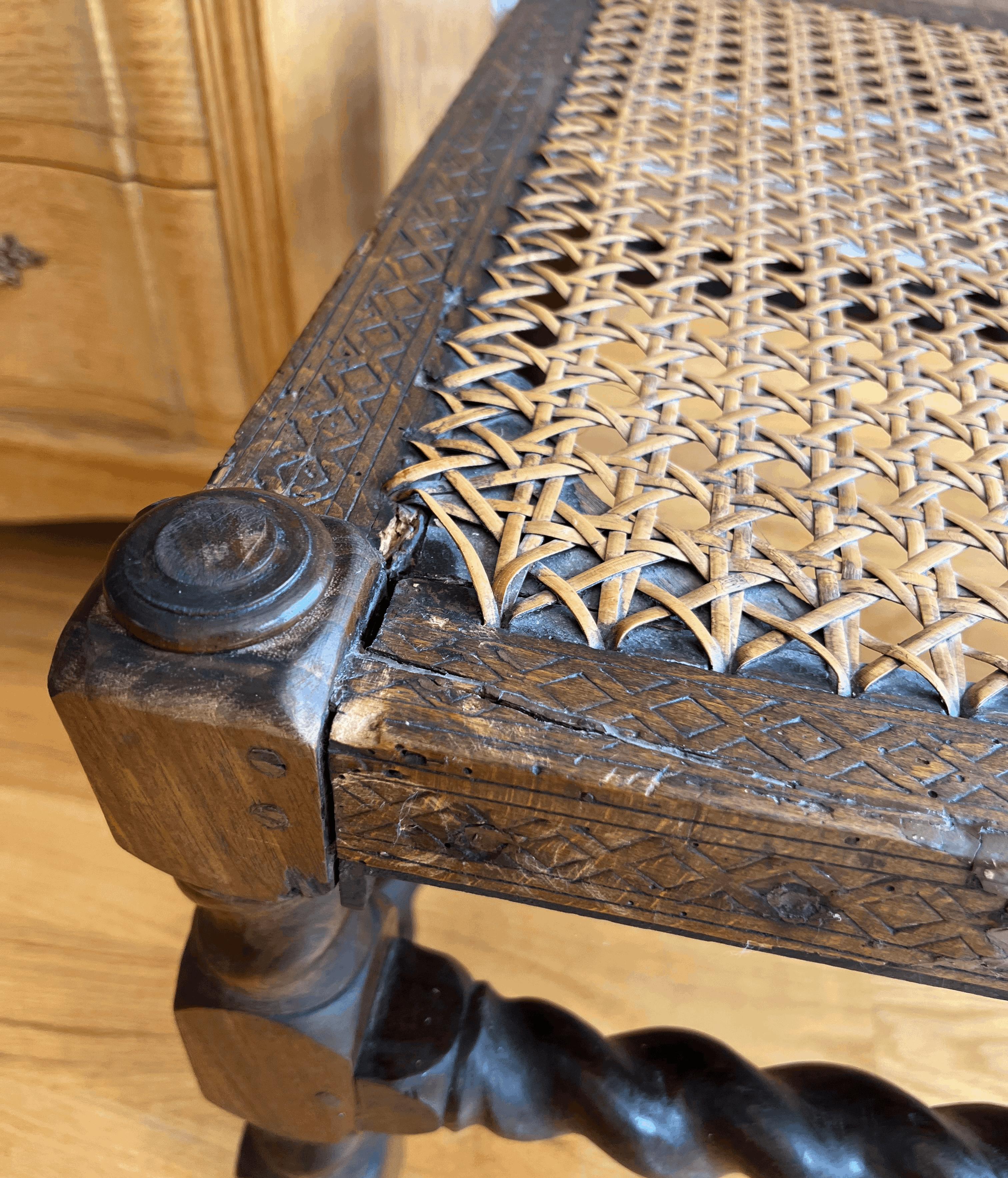 Jacobean 19th Century English Barley Twist Caned Bench